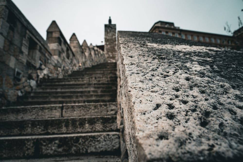 Stone staircase leading up at Budapest, Hungary.