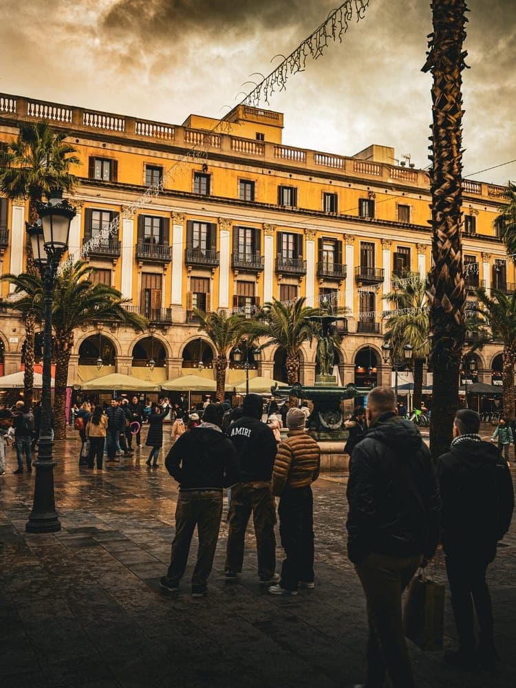 Barcelona's Rainy Square