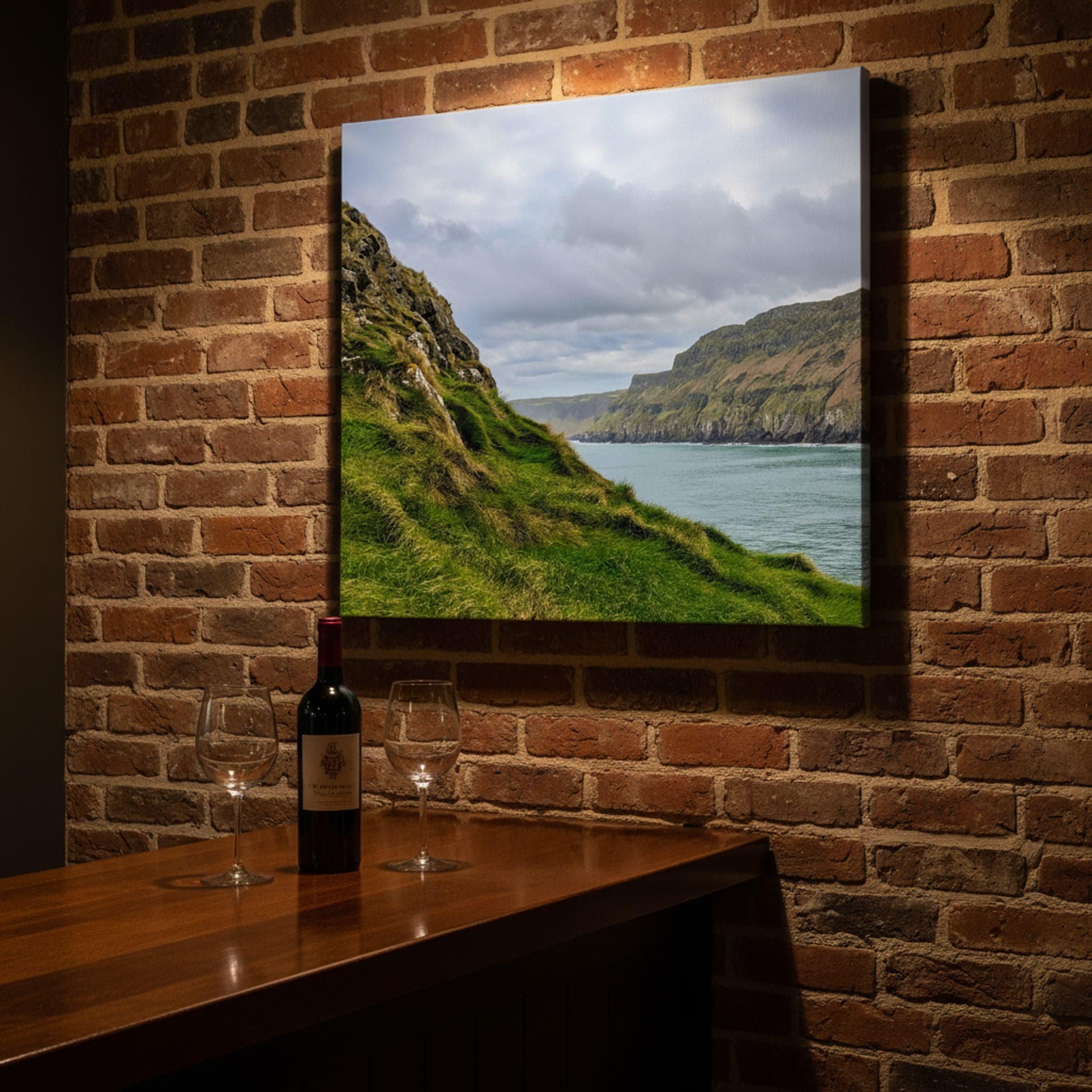 Emerald Cliffs of Causeway shown as a canvas print in a styled interior, view 3 of 3