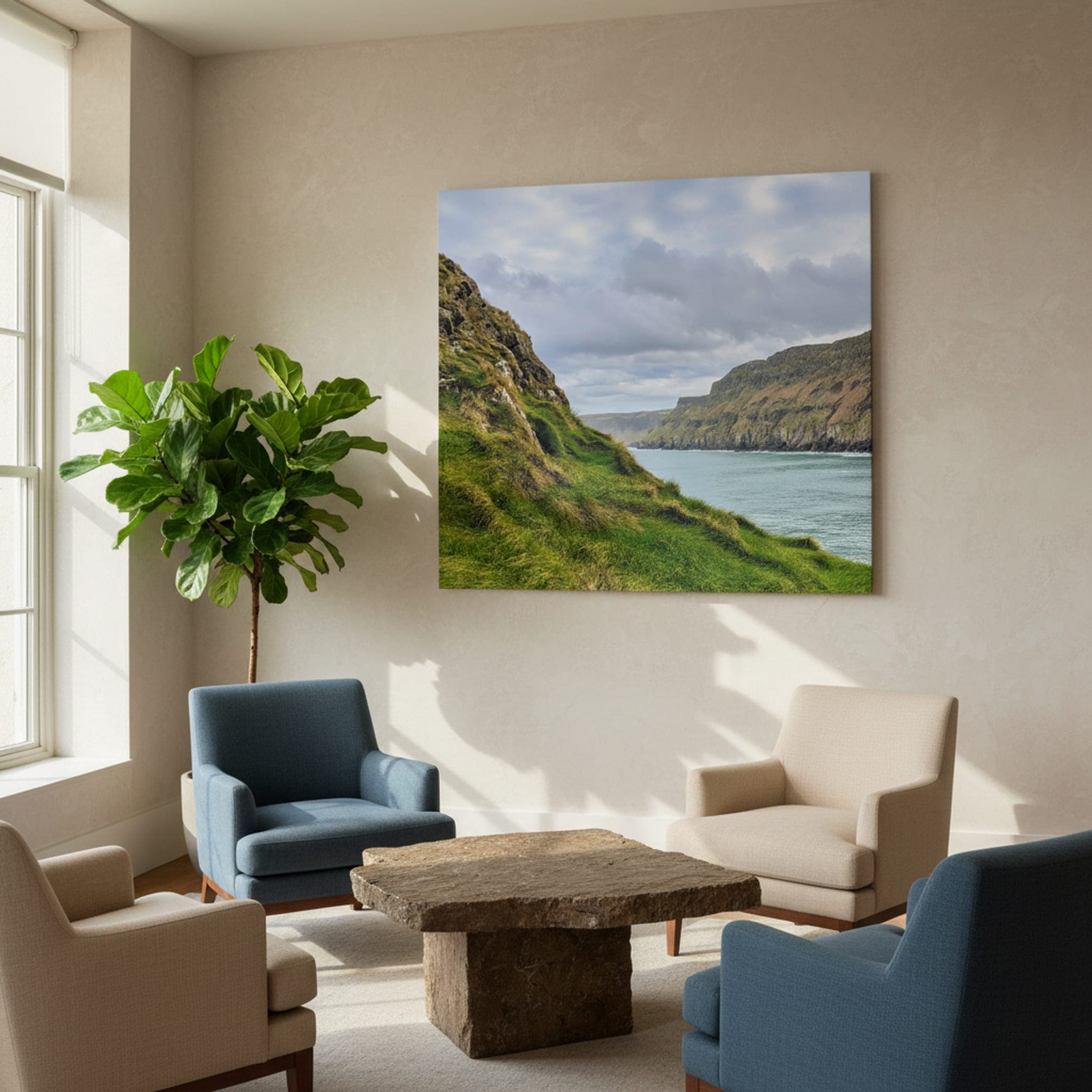 Emerald Cliffs of Causeway shown as a canvas print in a styled interior, view 2 of 3