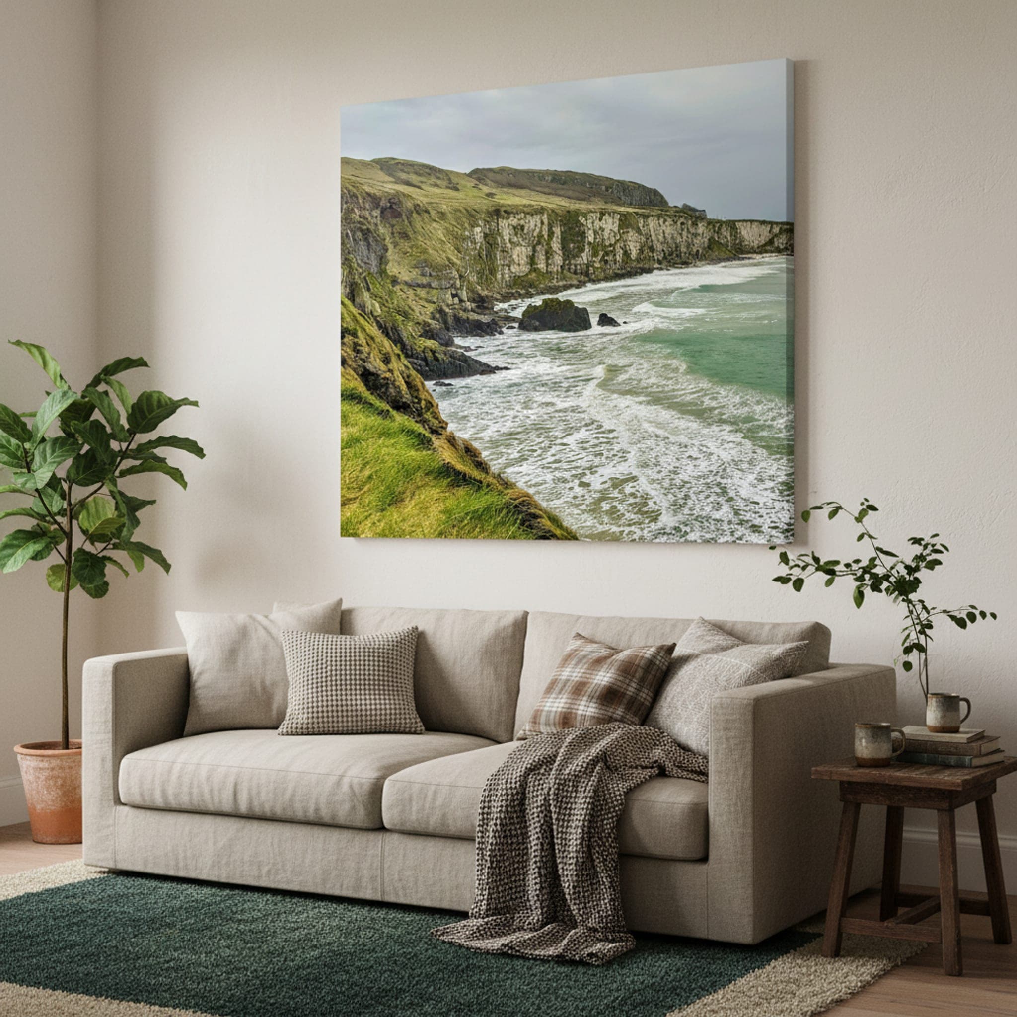 Emerald Coast Cliffs shown as a canvas print in a styled interior, view 1 of 3