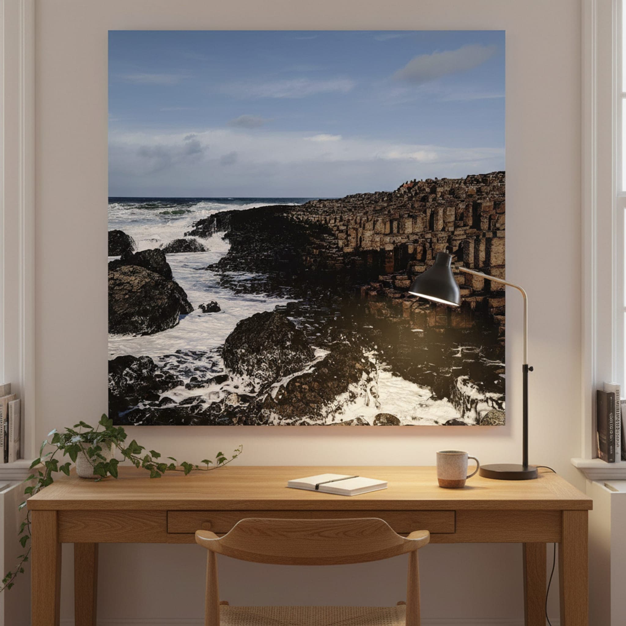 Causeway's Basalt Waves shown as a canvas print in a styled interior, view 2 of 3