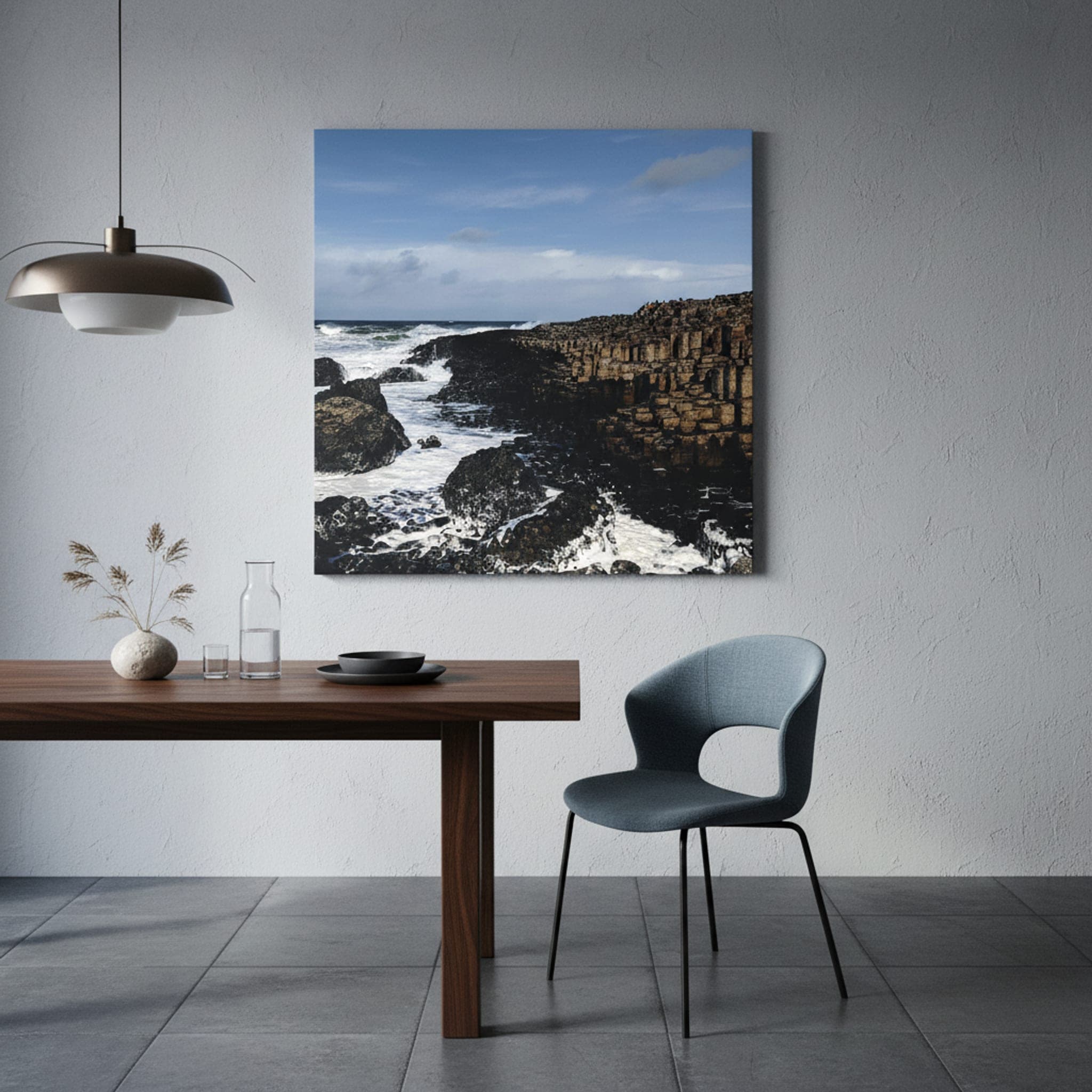 Causeway's Basalt Waves shown as a canvas print in a styled interior, view 1 of 3