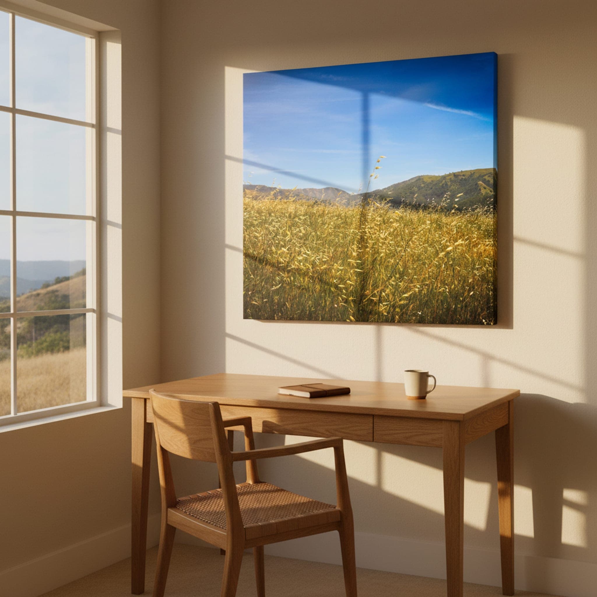 Golden Grasslands of Sunol shown as a canvas print in a styled interior, view 3 of 3