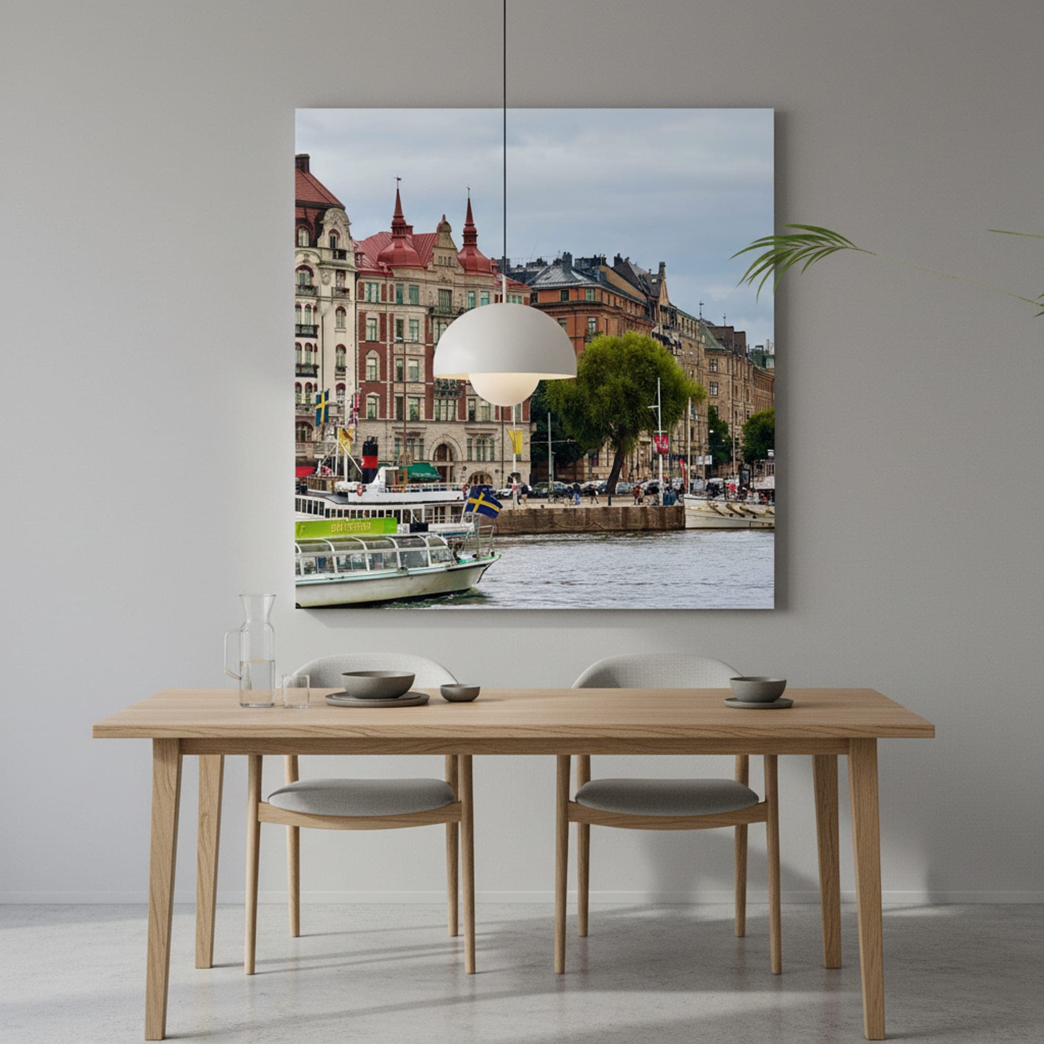Stockholm Waterfront Serenity shown as a canvas print in a styled interior, view 3 of 3