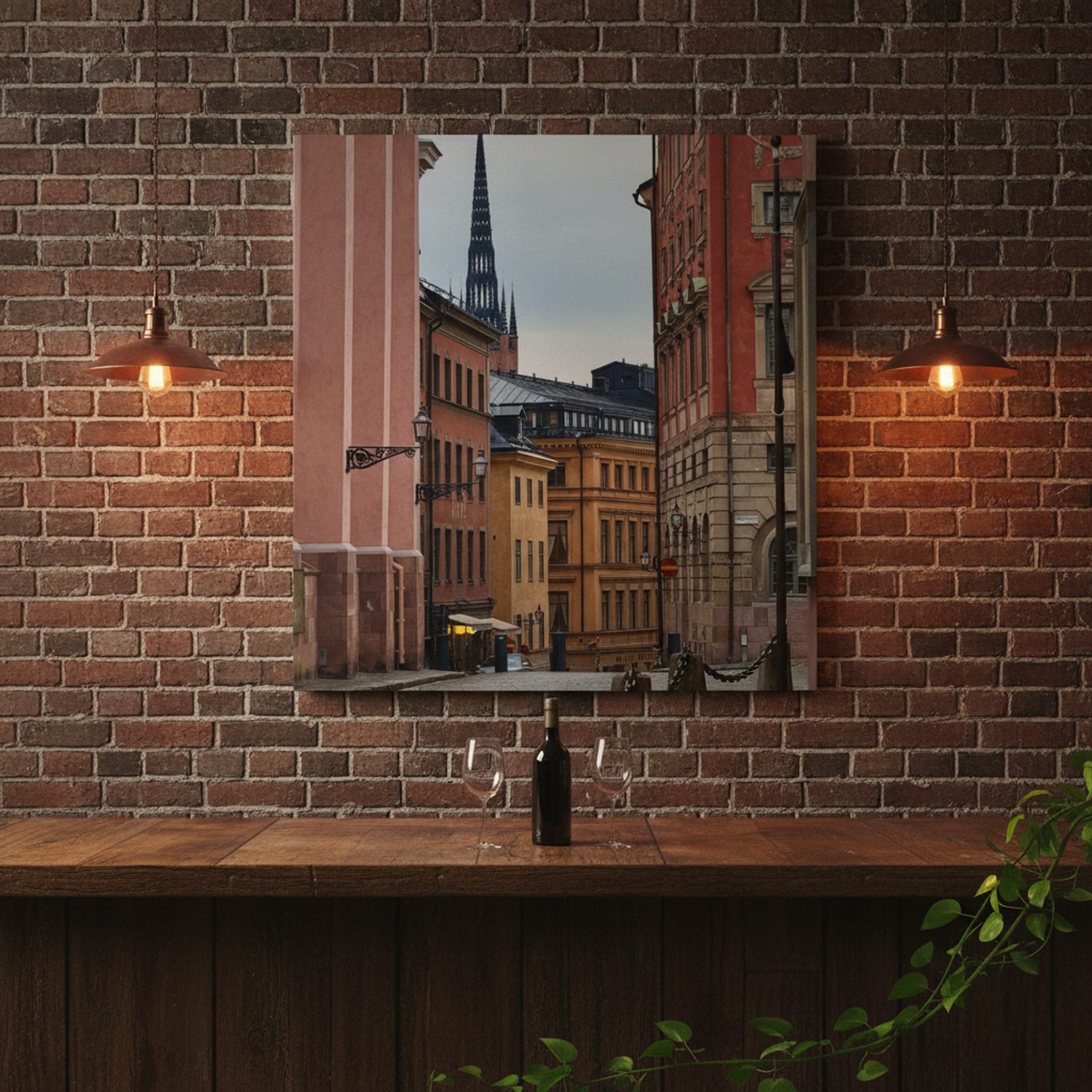 Stockholm's Historic Descent shown as a canvas print in a styled interior, view 1 of 3