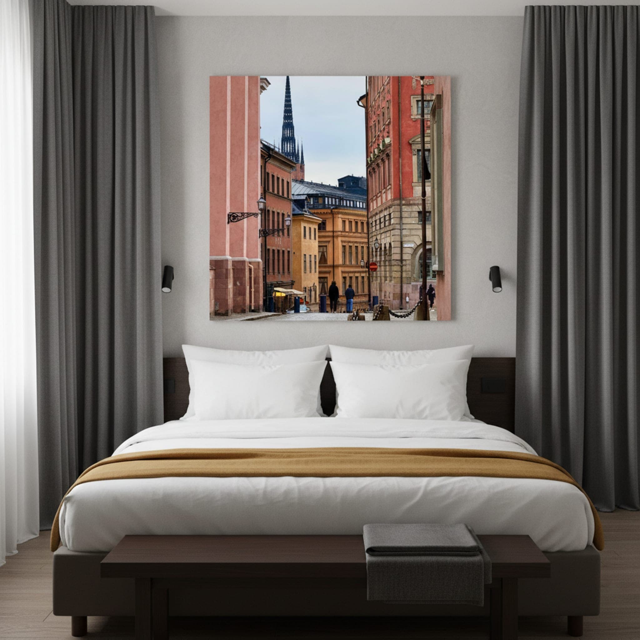 Stockholm's Historic Descent shown as a canvas print in a styled interior, view 2 of 3