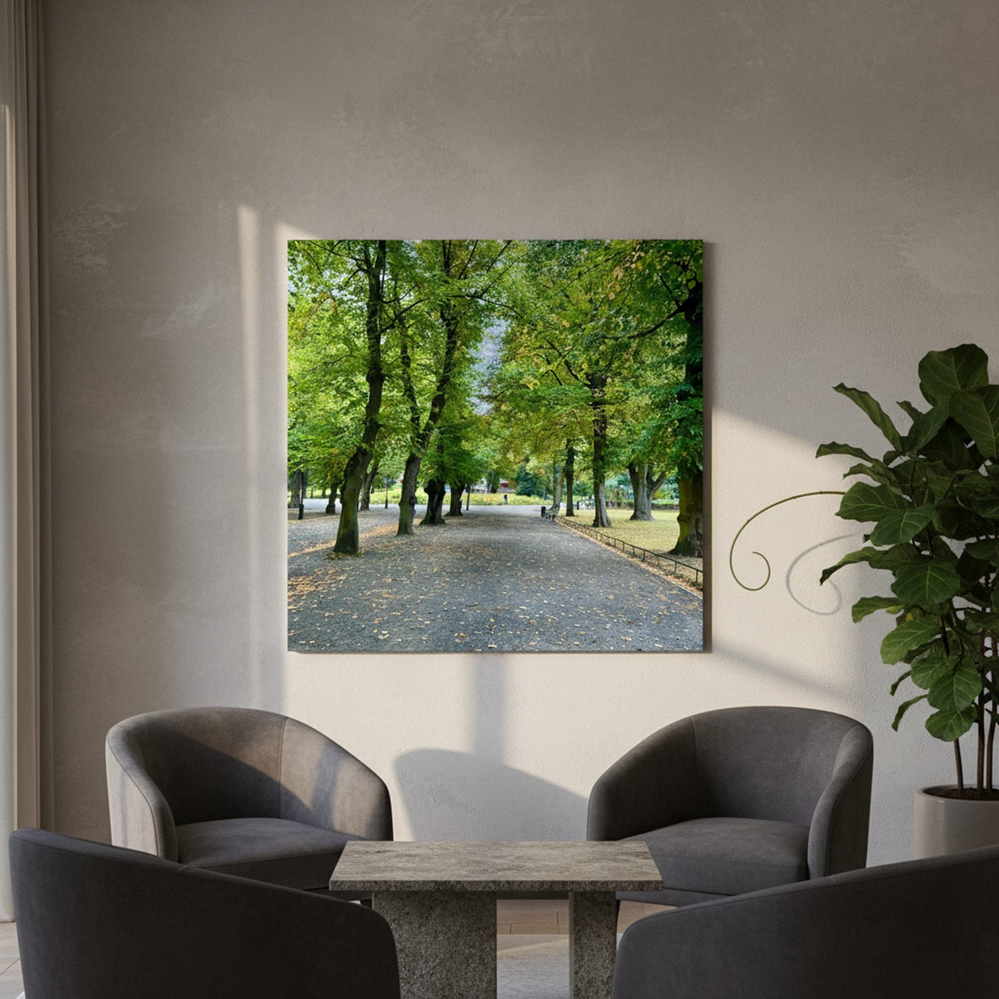 Stockholm's Autumn Embrace shown as a canvas print in a styled interior, view 1 of 3