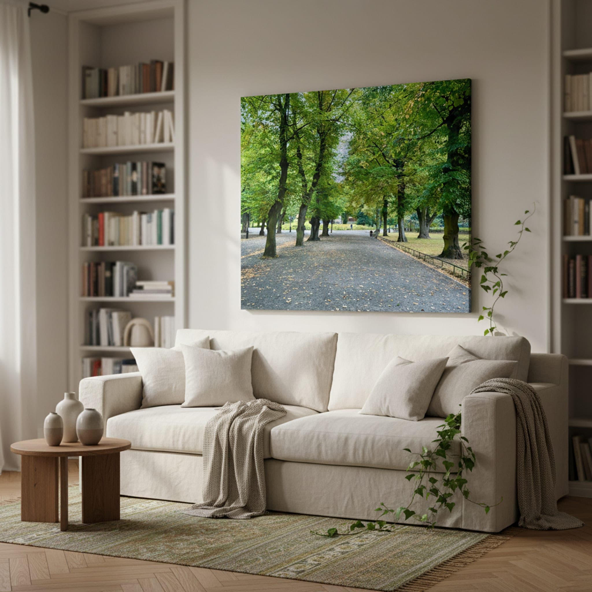 Stockholm's Autumn Embrace shown as a canvas print in a styled interior, view 3 of 3