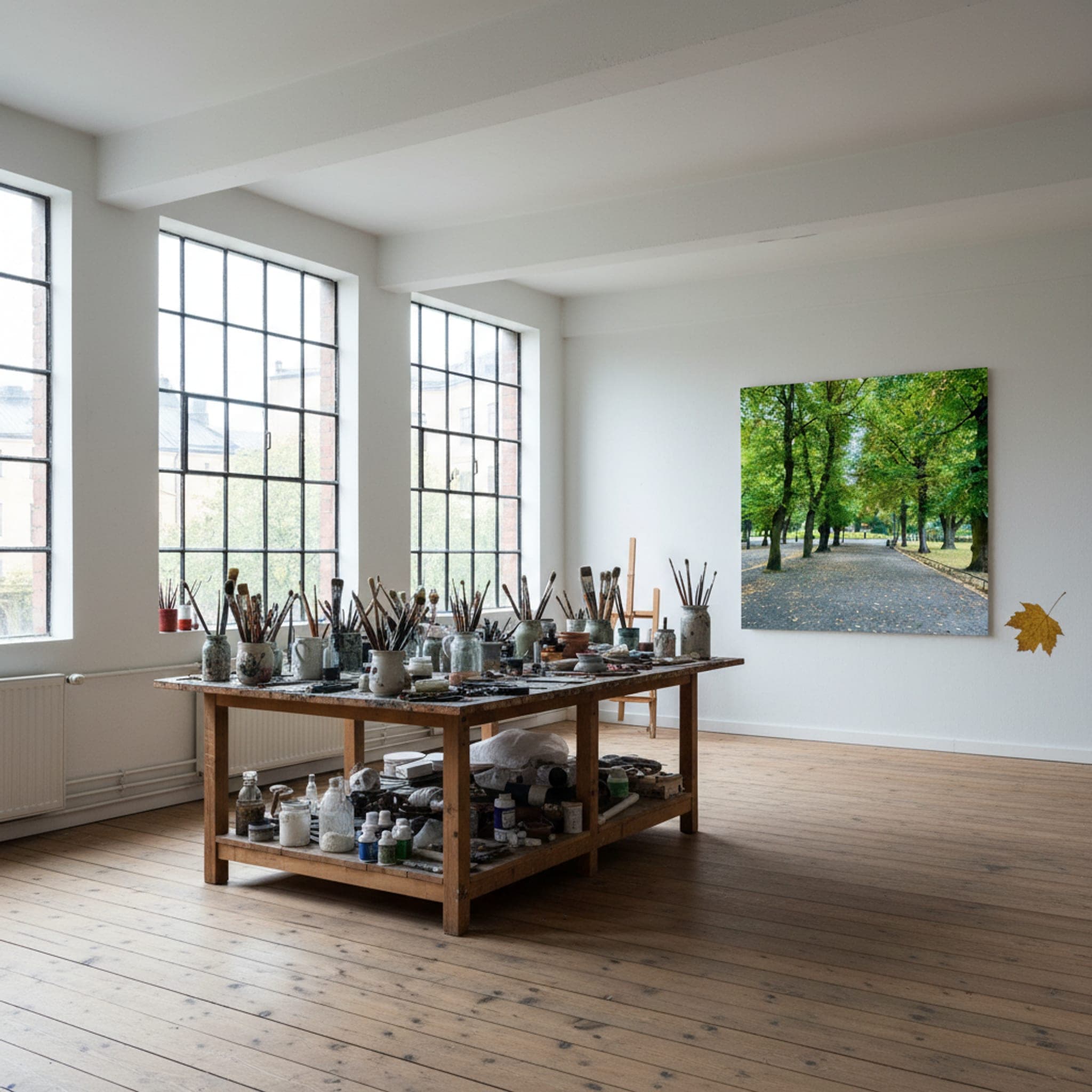 Stockholm's Autumn Embrace shown as a canvas print in a styled interior, view 2 of 3