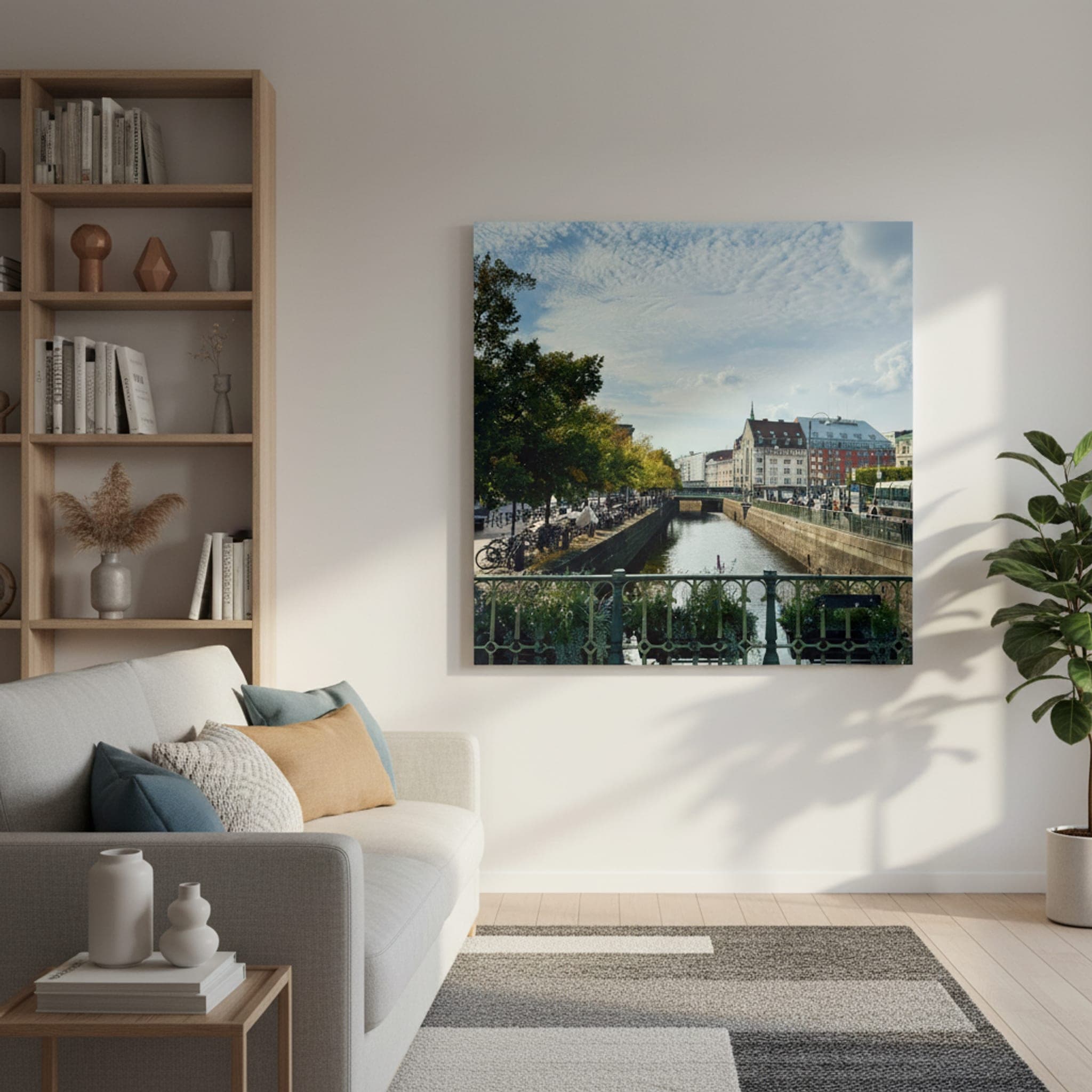 Göteborg Canal Dreams shown as a canvas print in a styled interior, view 1 of 3