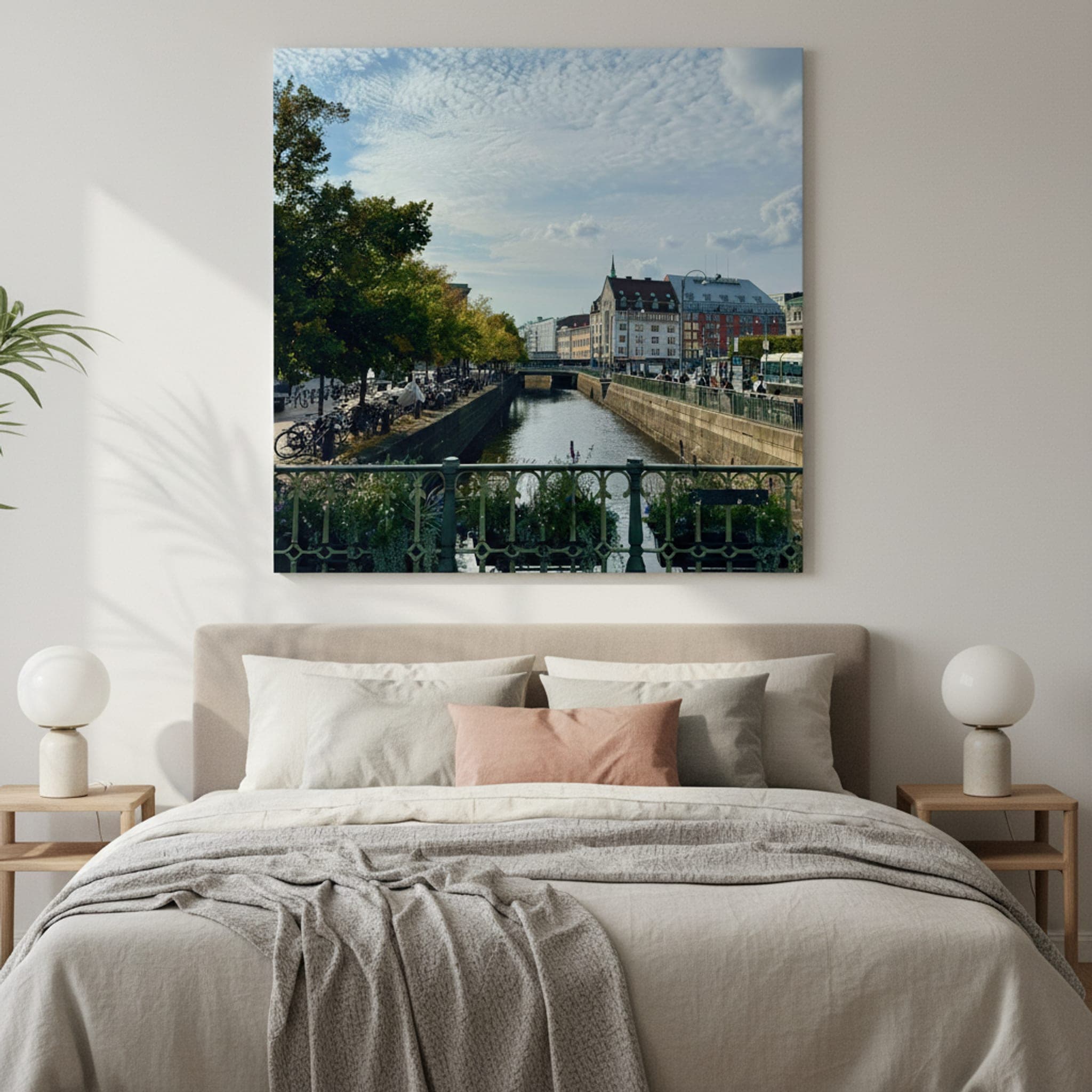 Göteborg Canal Dreams shown as a canvas print in a styled interior, view 2 of 3