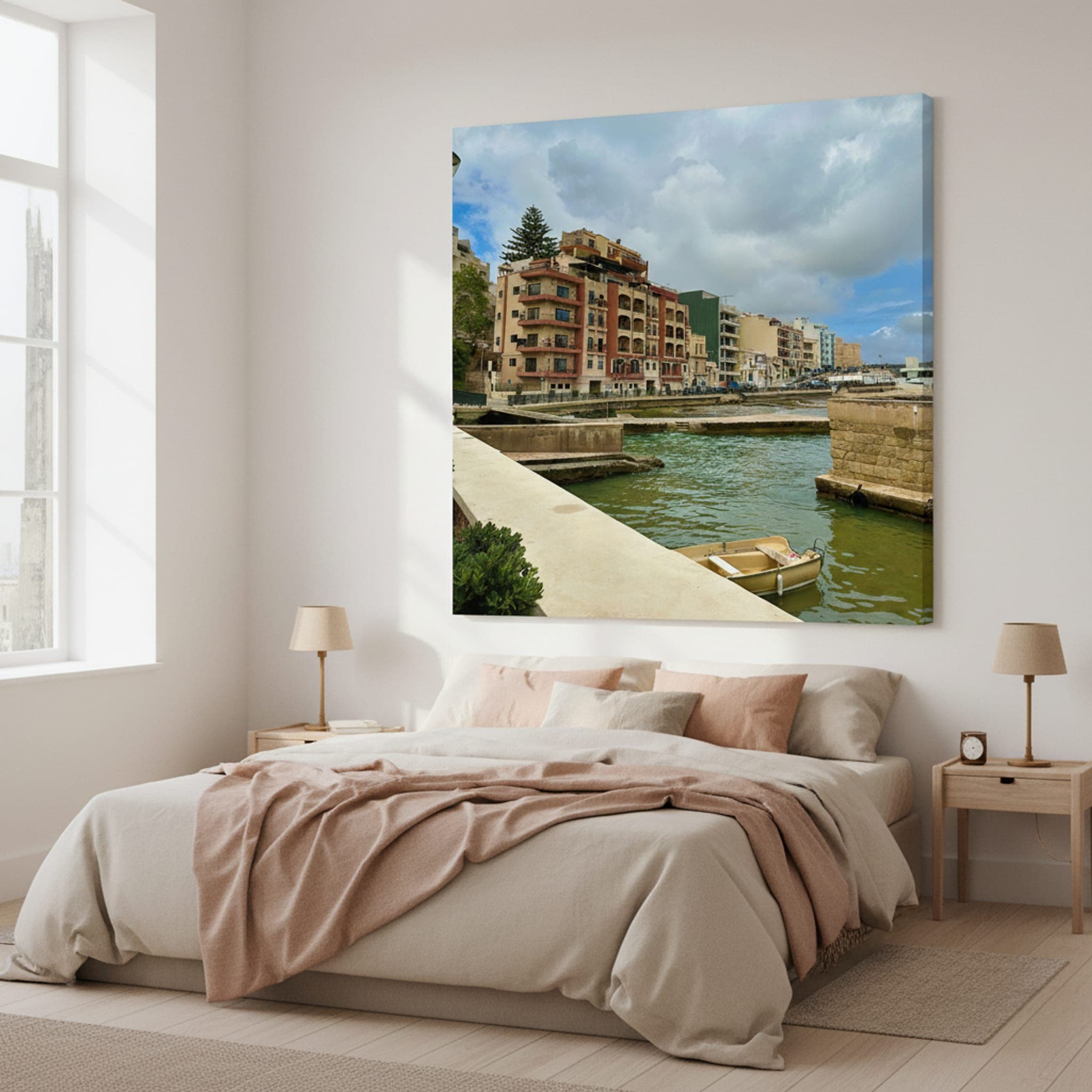 Gharsi Canal Serenity shown as a canvas print in a styled interior, view 1 of 3