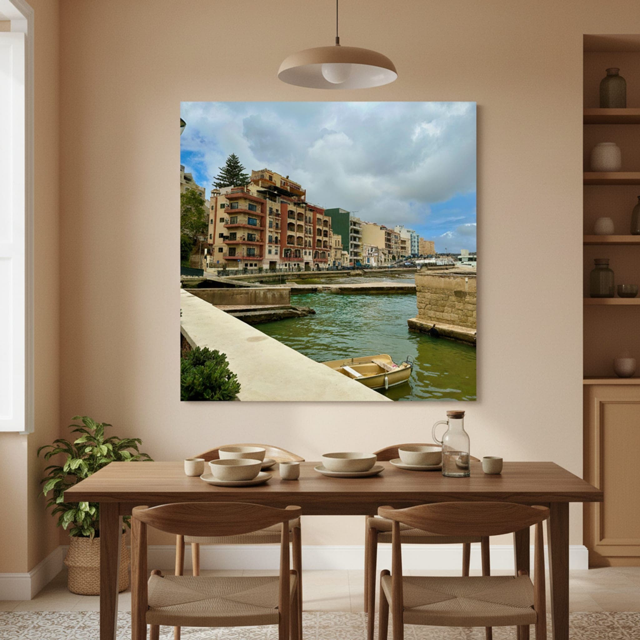 Gharsi Canal Serenity shown as a canvas print in a styled interior, view 2 of 3