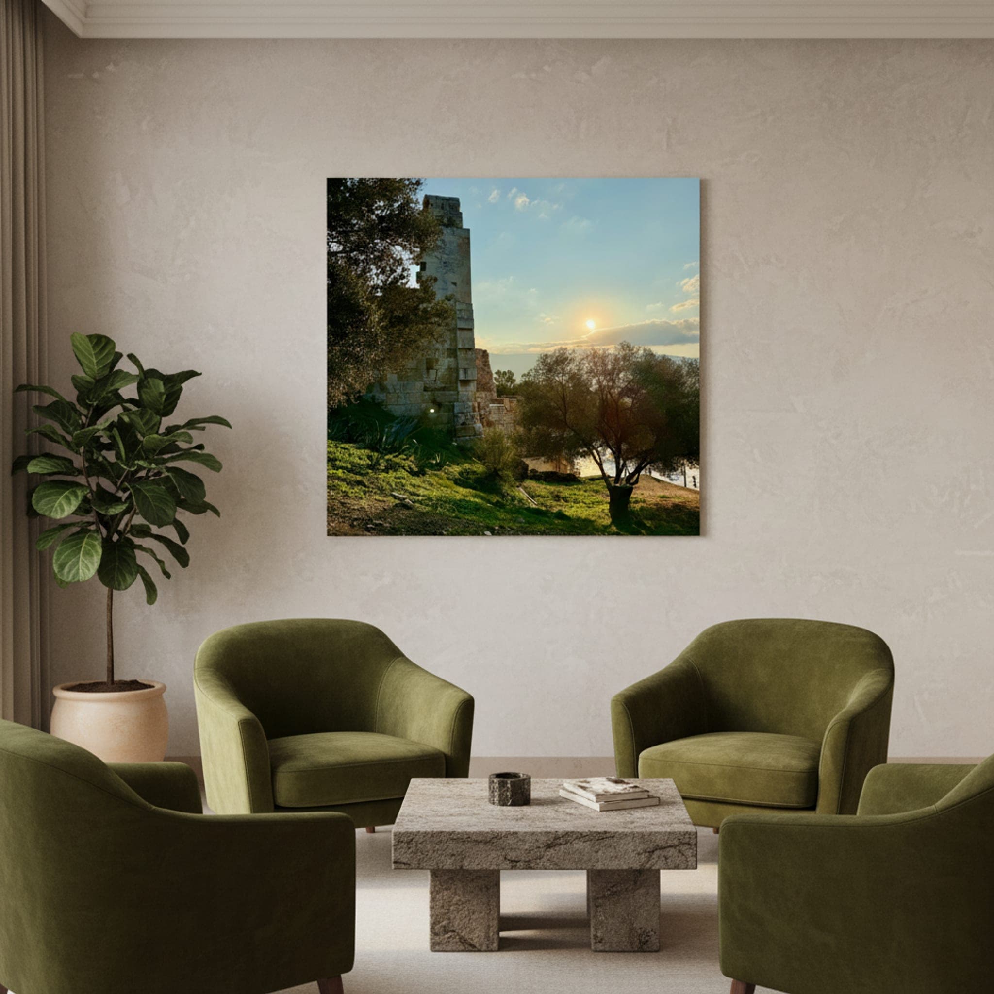 Athens' Golden Hour shown as a canvas print in a styled interior, view 1 of 3