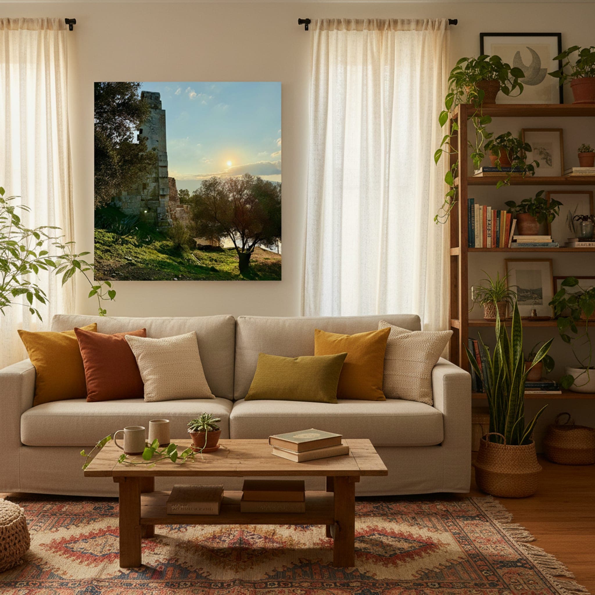 Athens' Golden Hour shown as a canvas print in a styled interior, view 3 of 3