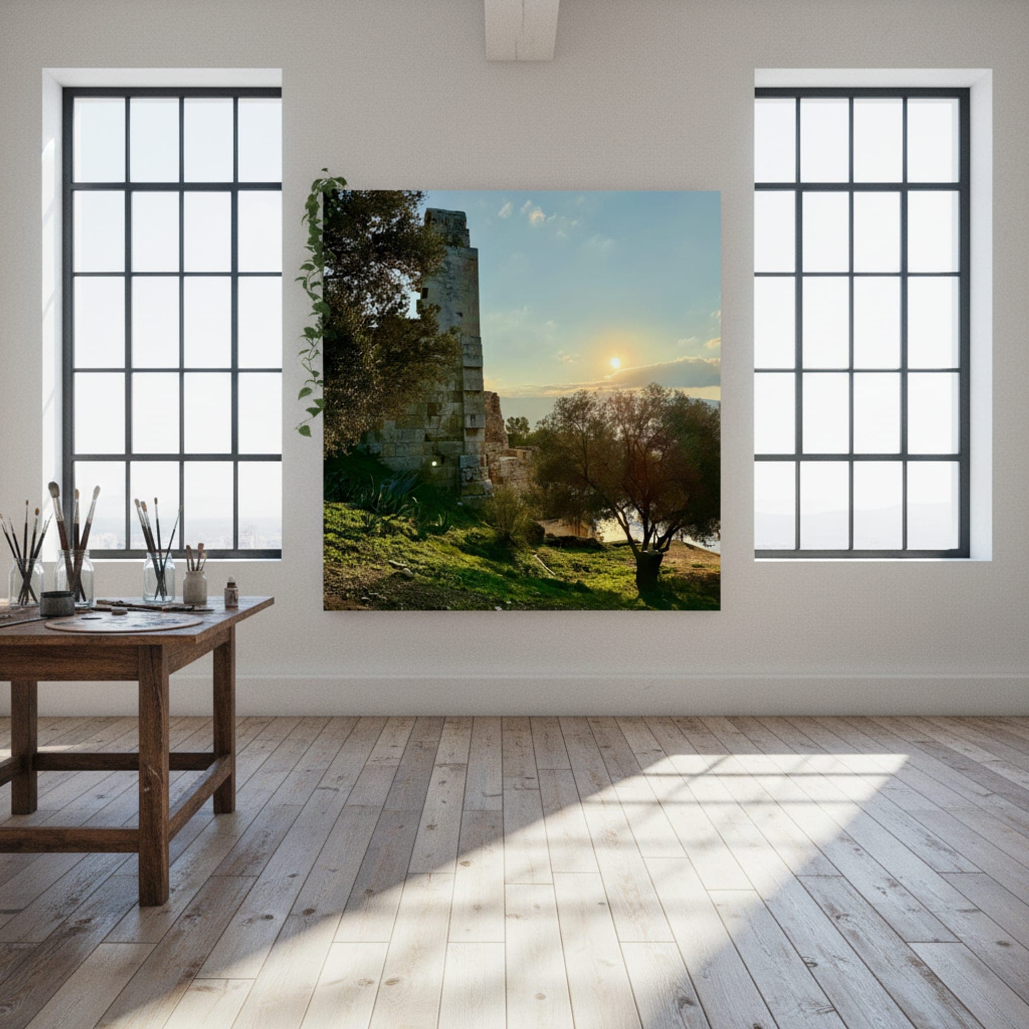 Athens' Golden Hour shown as a canvas print in a styled interior, view 2 of 3