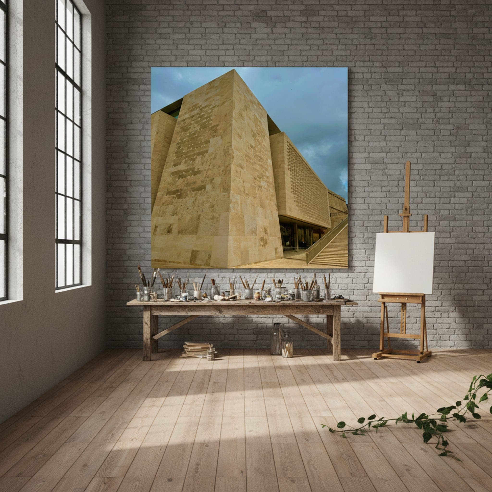 Valletta Stone Facade shown as a canvas print in a styled interior, view 2 of 3