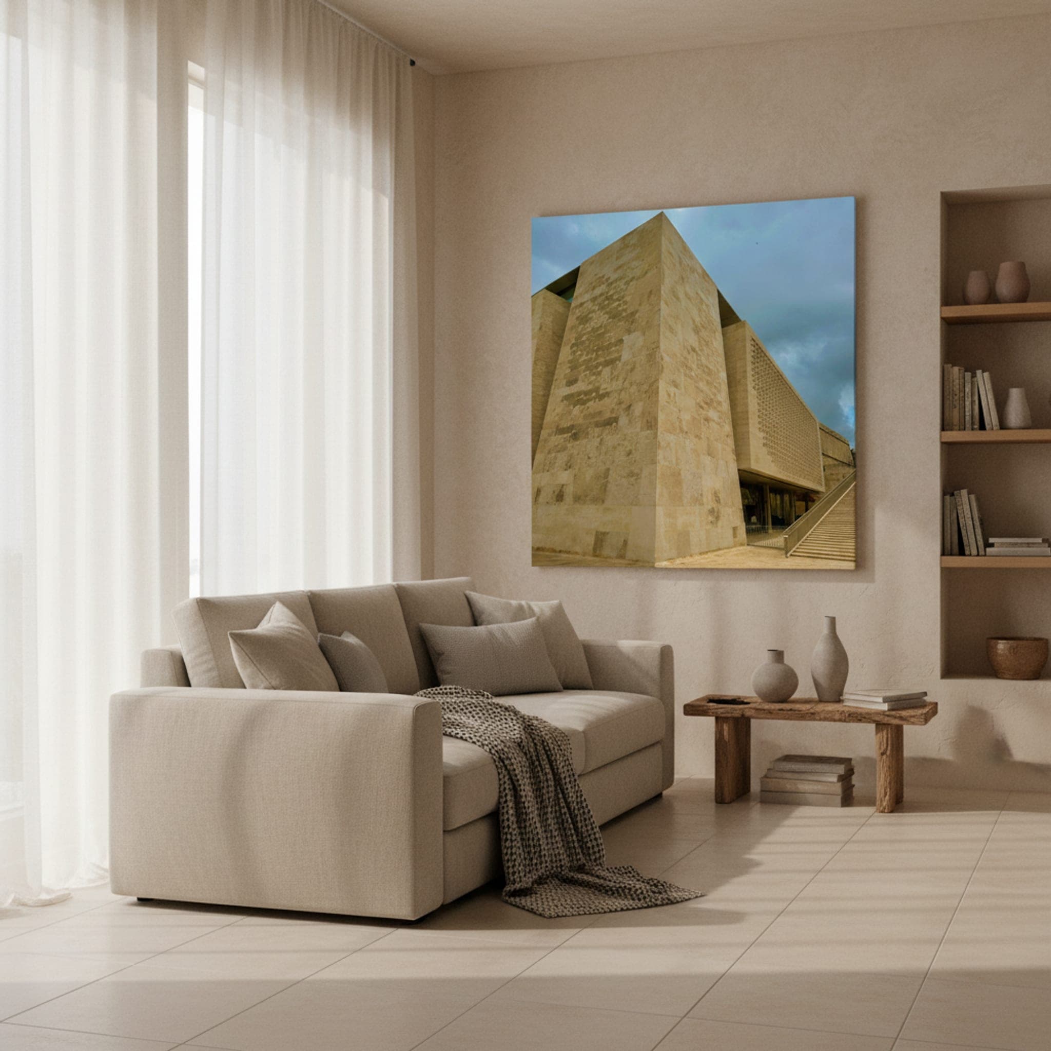 Valletta Stone Facade shown as a canvas print in a styled interior, view 3 of 3