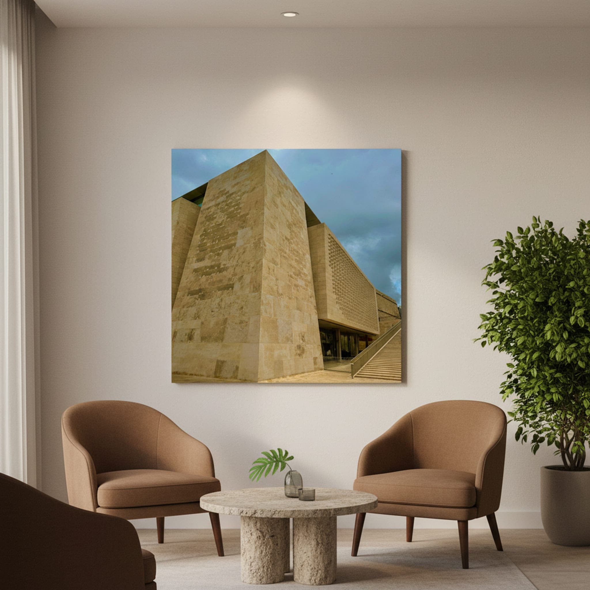 Valletta Stone Facade shown as a canvas print in a styled interior, view 1 of 3