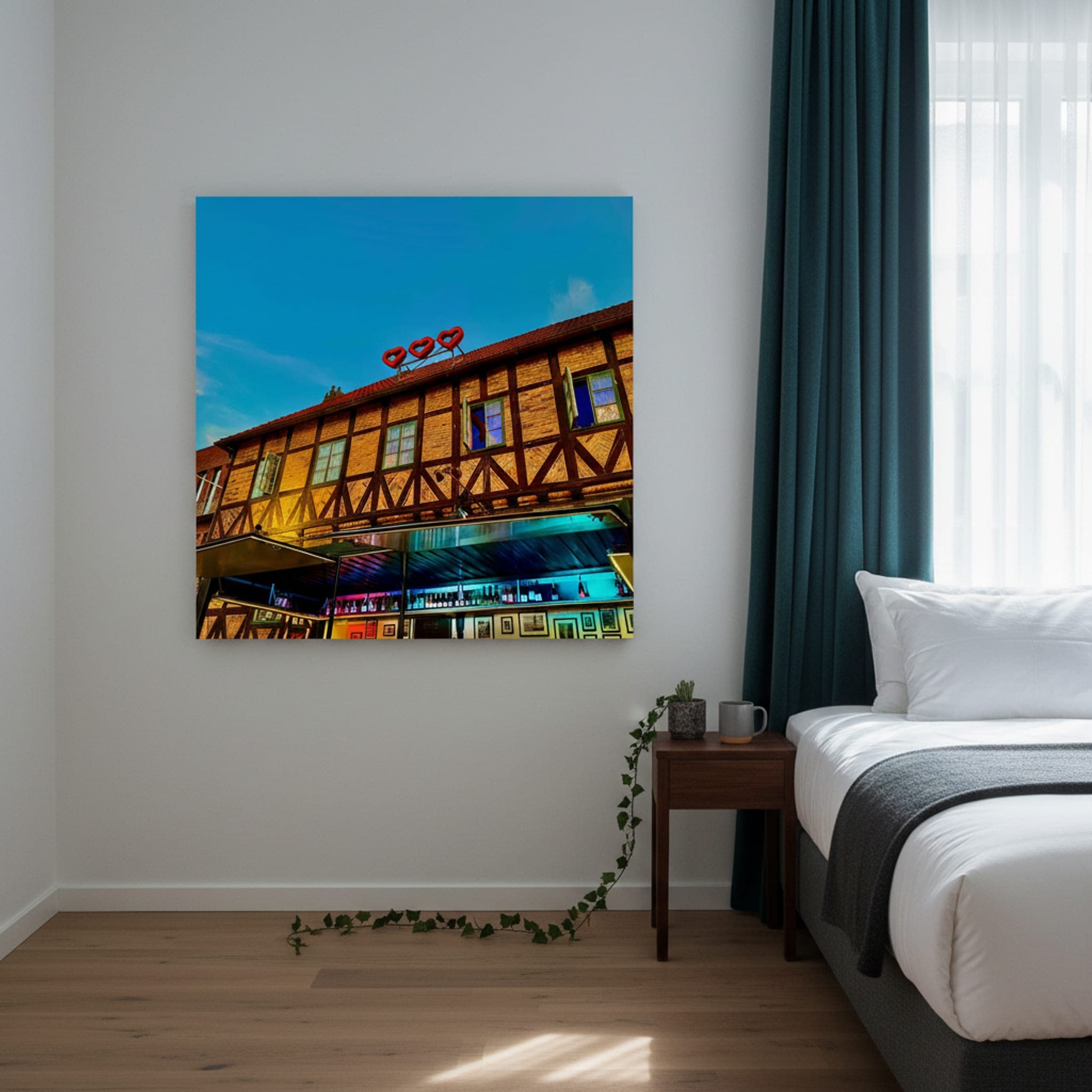 Halmstad Hearts Glow shown as a canvas print in a styled interior, view 1 of 3