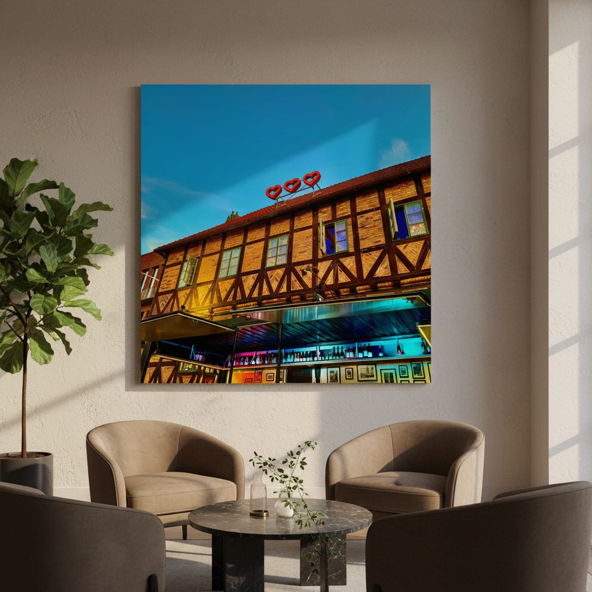 Halmstad Hearts Glow shown as a canvas print in a styled interior, view 2 of 3