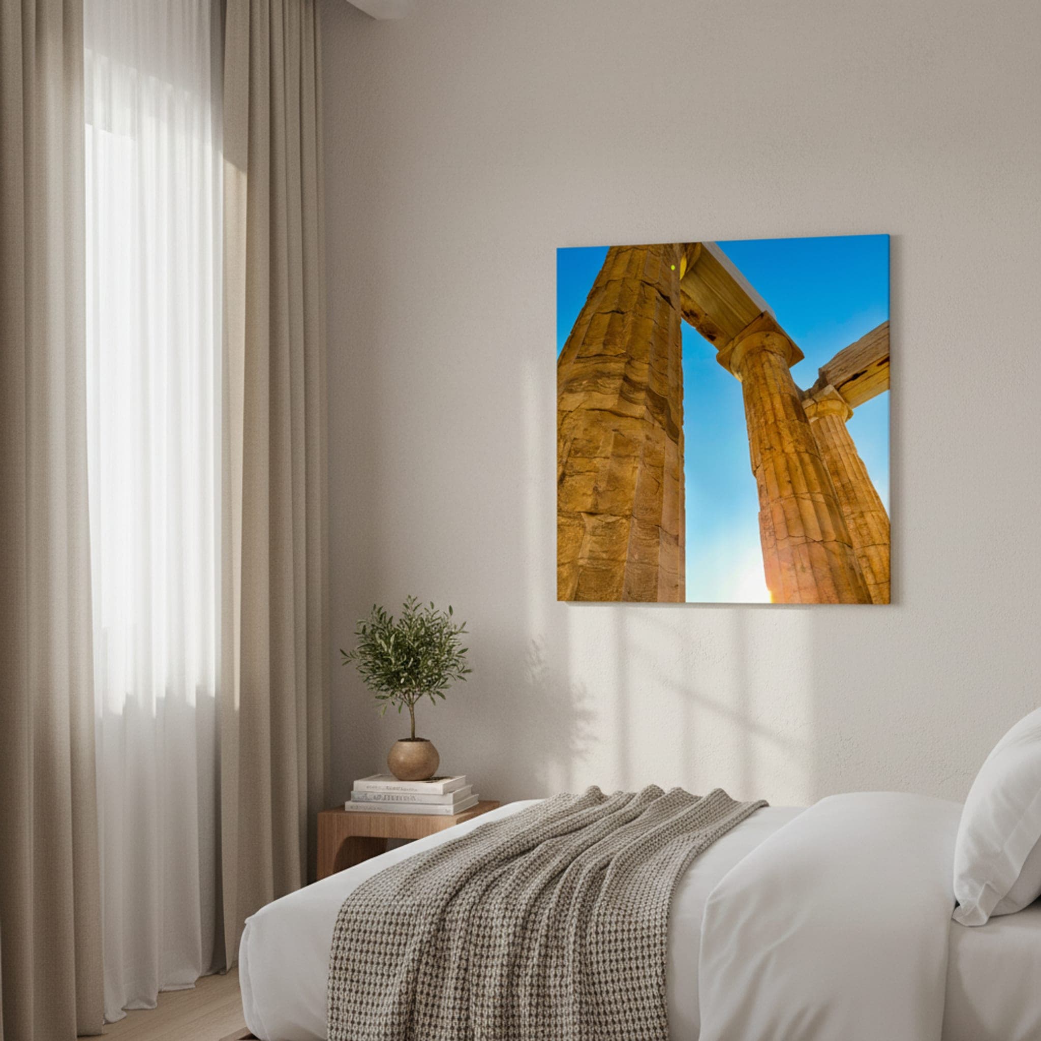 Aegean Pillars Ascend shown as a canvas print in a styled interior, view 3 of 3