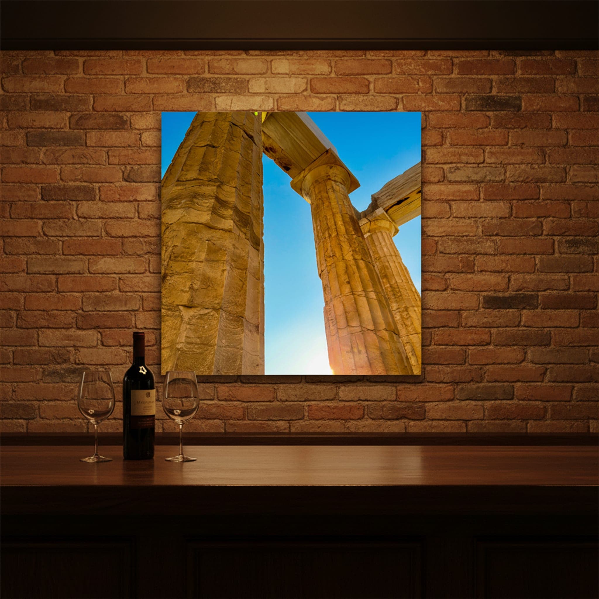 Aegean Pillars Ascend shown as a canvas print in a styled interior, view 2 of 3