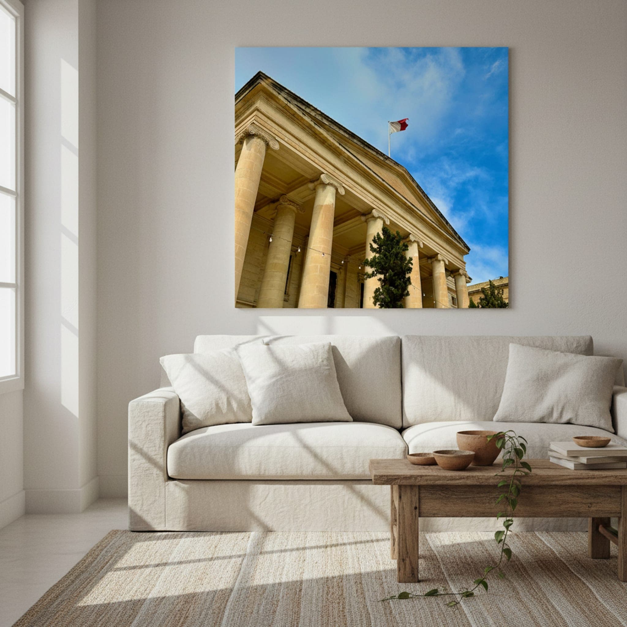 Valletta's Majestic Columns shown as a canvas print in a styled interior, view 3 of 3