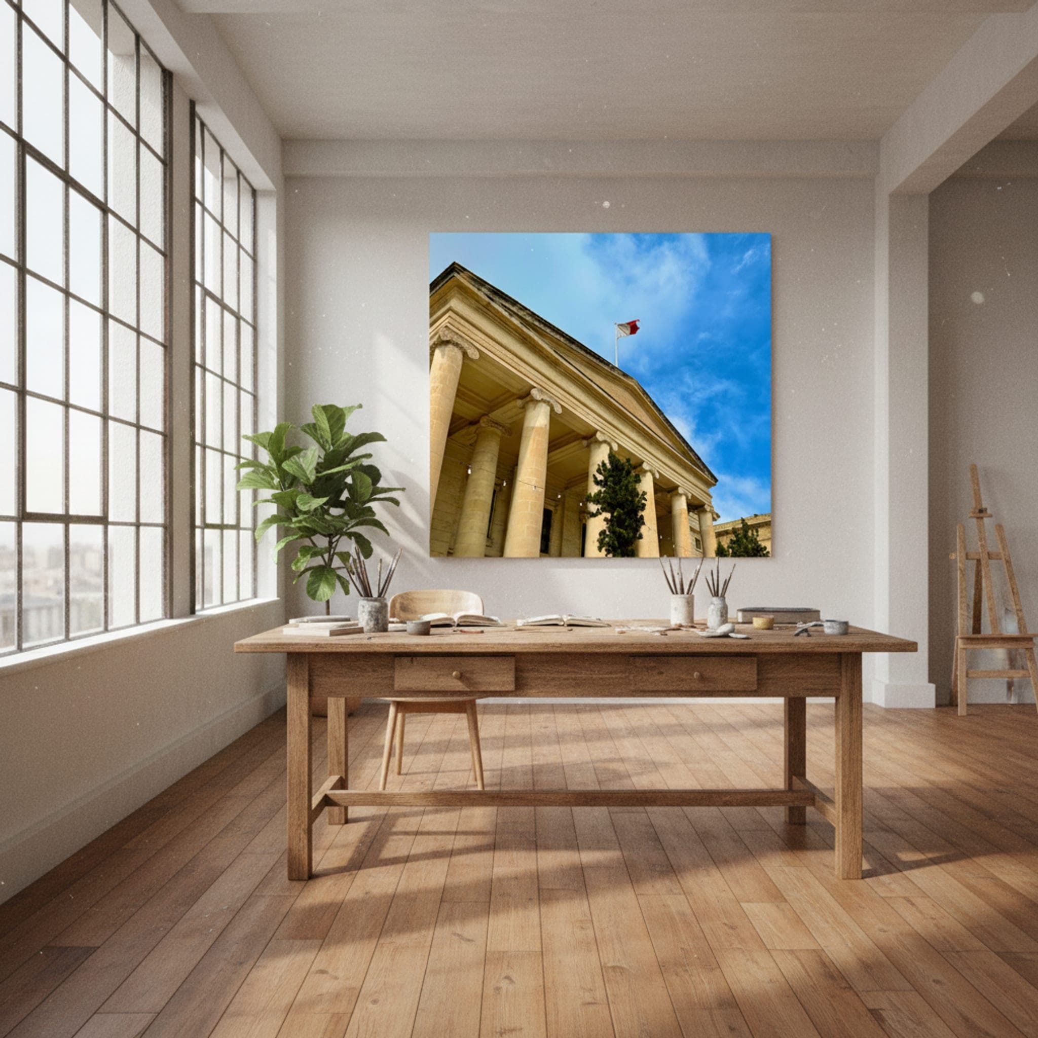 Valletta's Majestic Columns shown as a canvas print in a styled interior, view 2 of 3