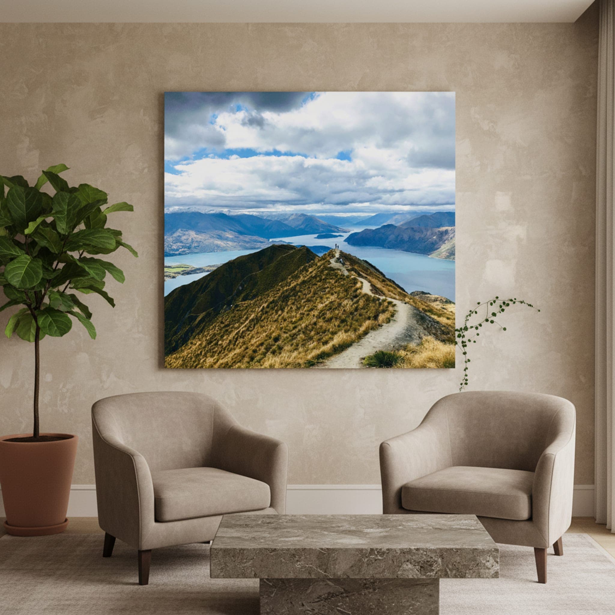 Summit Serenity Wānaka shown as a canvas print in a styled interior, view 2 of 3