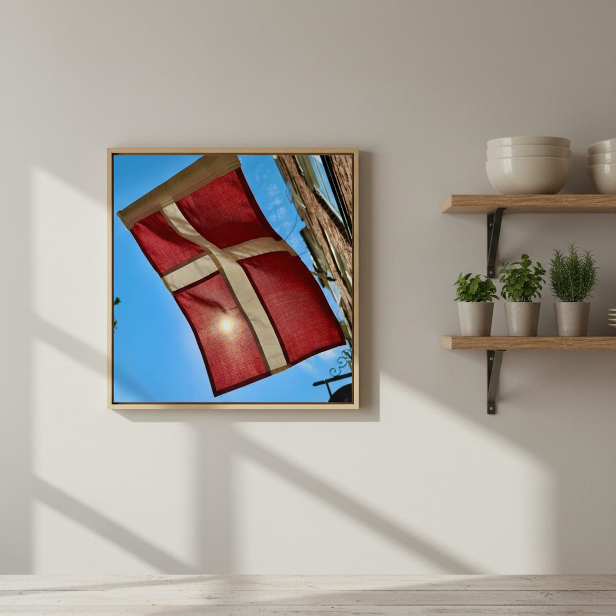 Dannebrog Sunburst shown as a canvas print in a styled interior, view 3 of 3