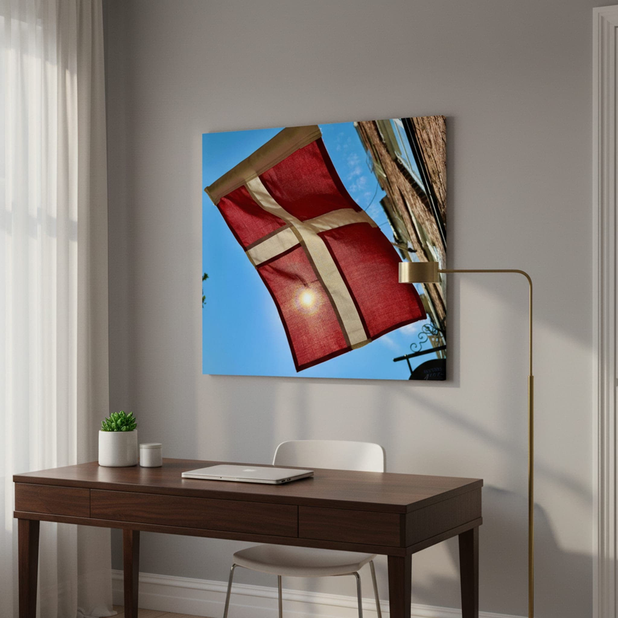 Dannebrog Sunburst shown as a canvas print in a styled interior, view 2 of 3