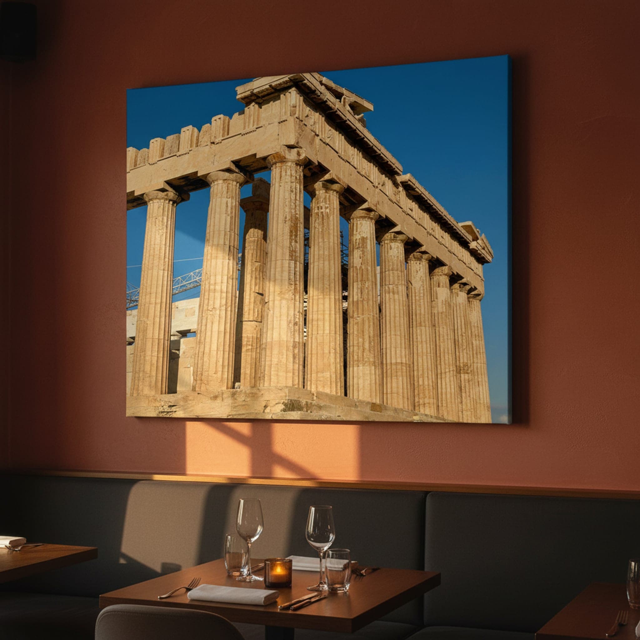 Athens' Ancient Majesty shown as a canvas print in a styled interior, view 2 of 3