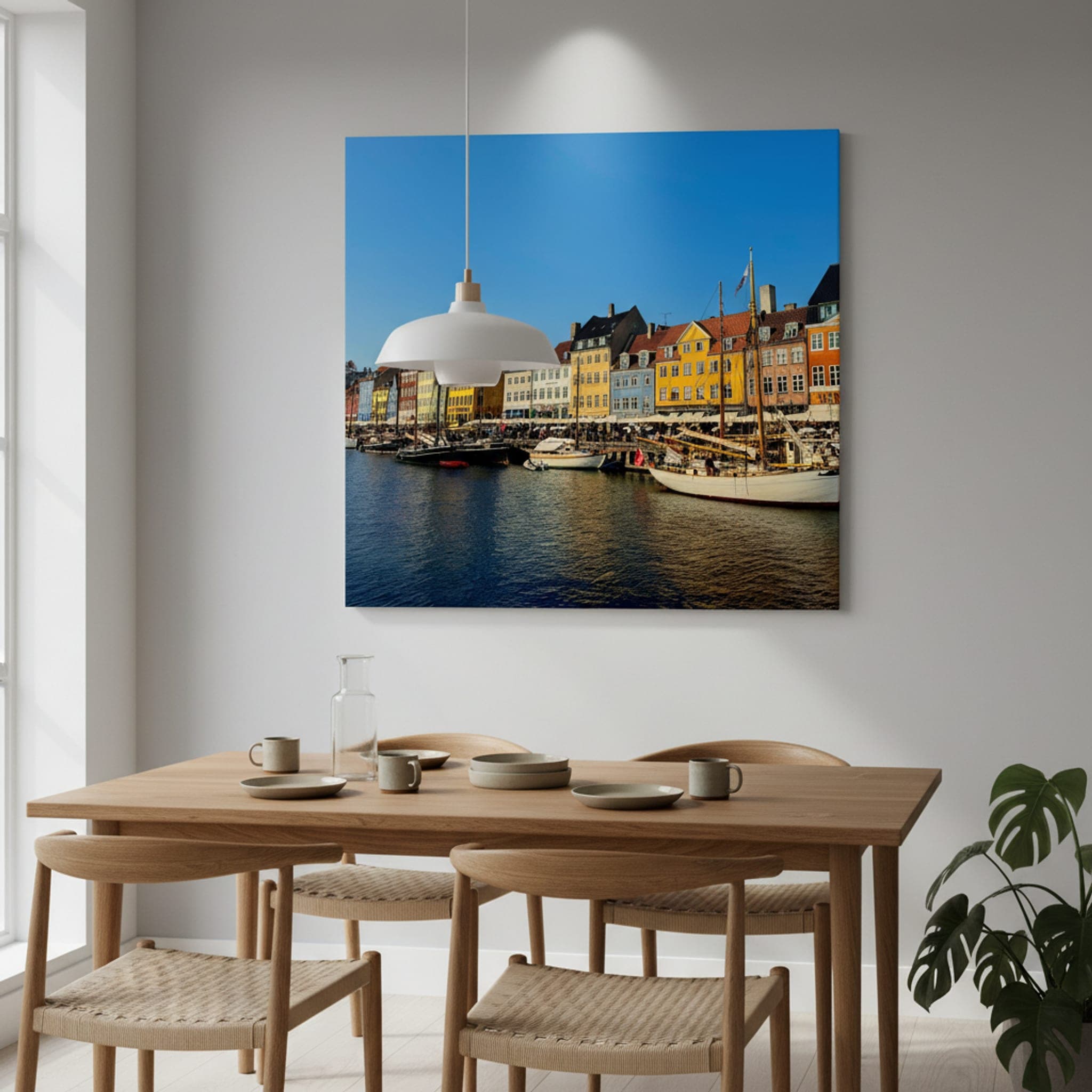 Nyhavn's Colourful Quays shown as a canvas print in a styled interior, view 2 of 3