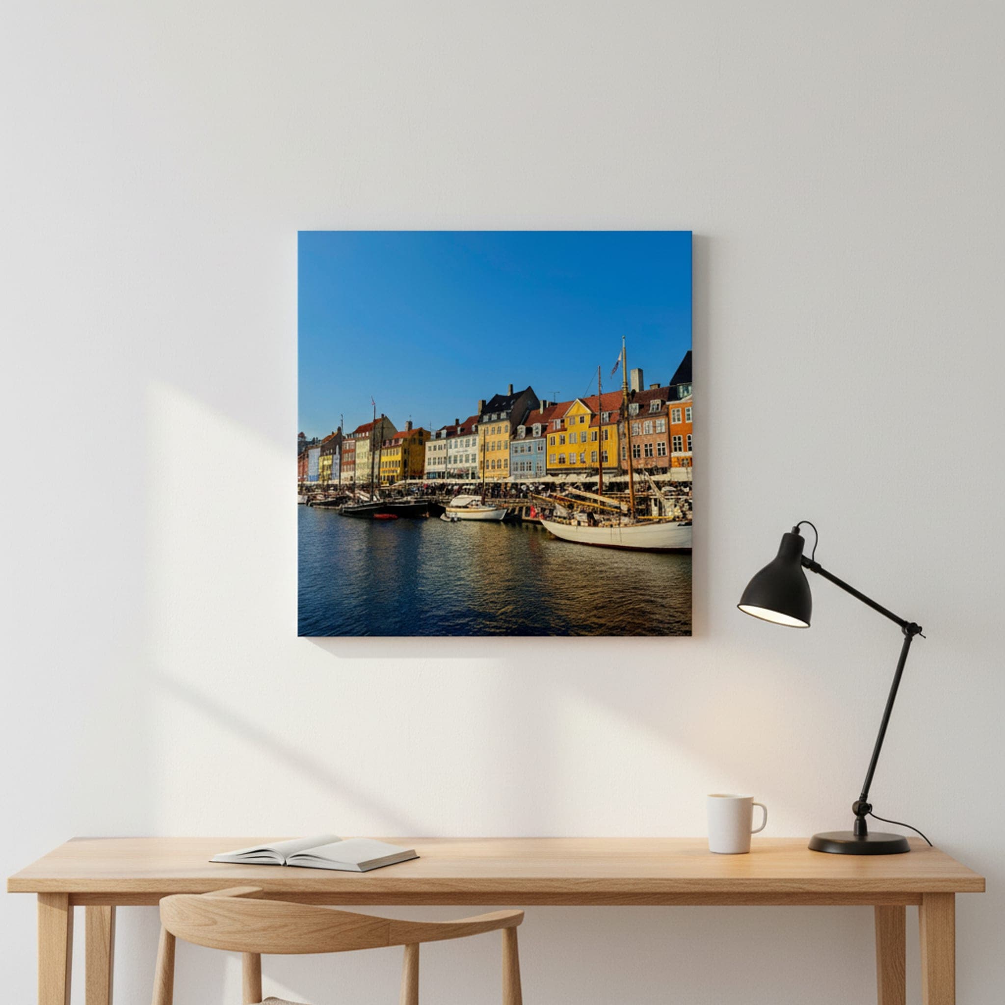 Nyhavn's Colourful Quays shown as a canvas print in a styled interior, view 3 of 3