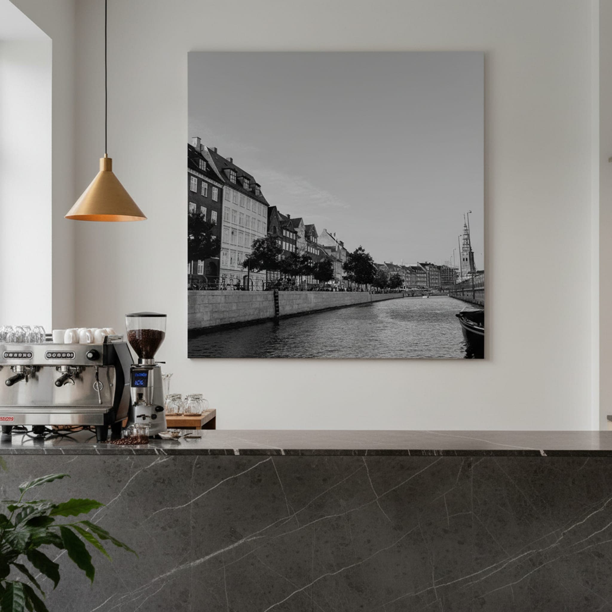 Copenhagen Canal Serenity shown as a canvas print in a styled interior, view 2 of 3