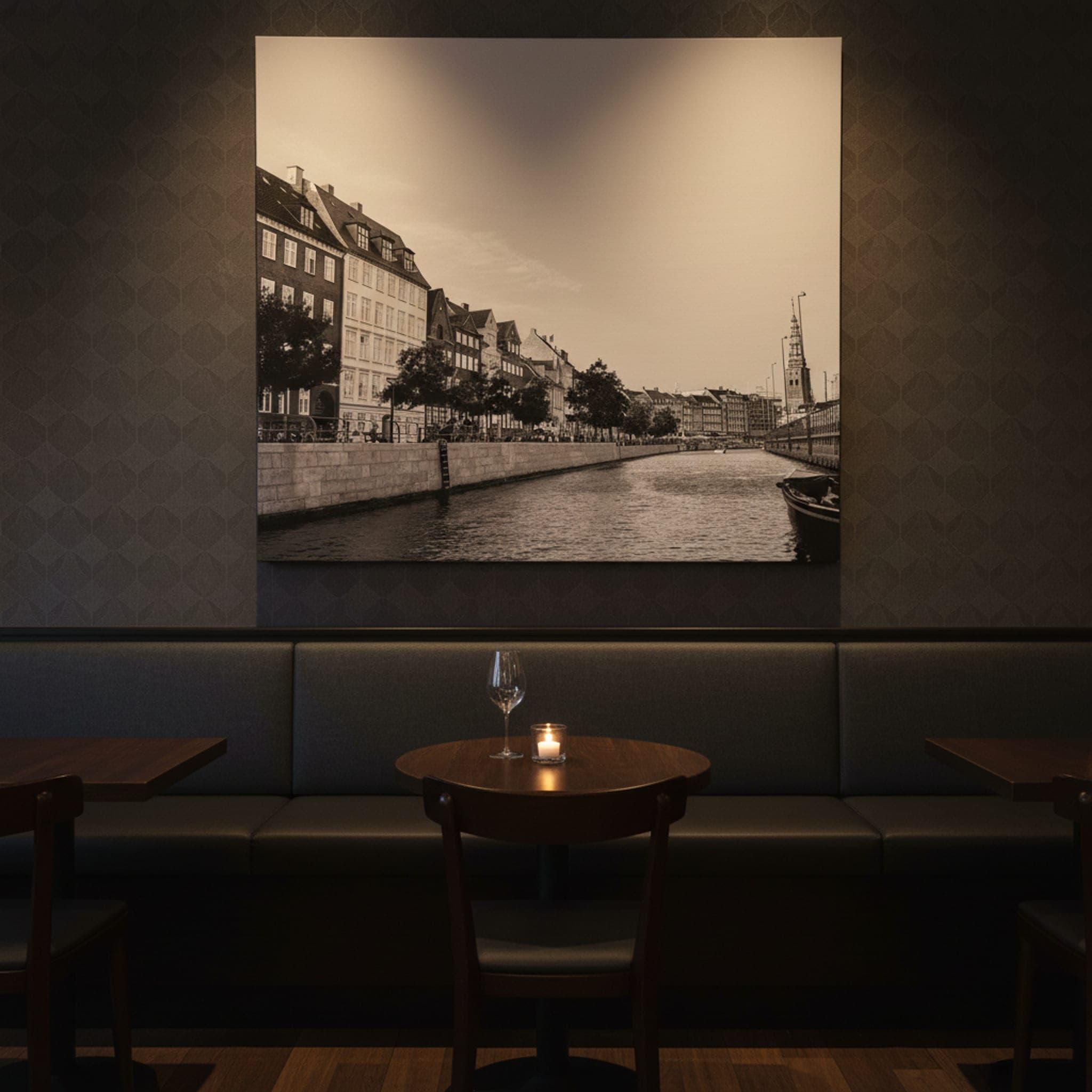 Copenhagen Canal Serenity shown as a canvas print in a styled interior, view 3 of 3