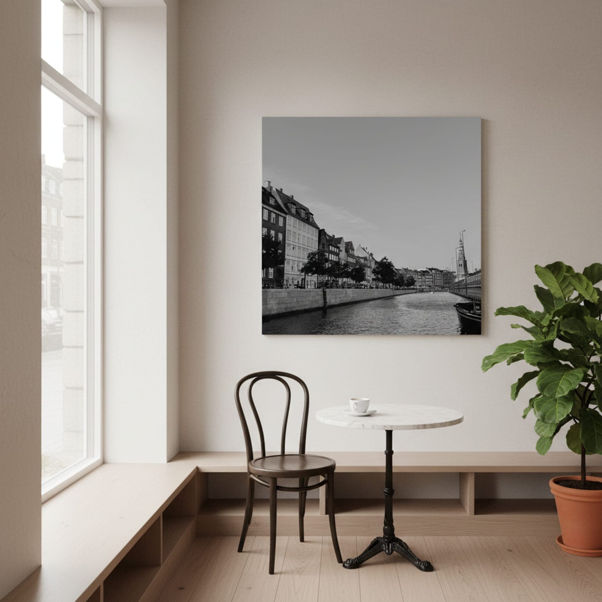 Copenhagen Canal Serenity shown as a canvas print in a styled interior, view 1 of 3