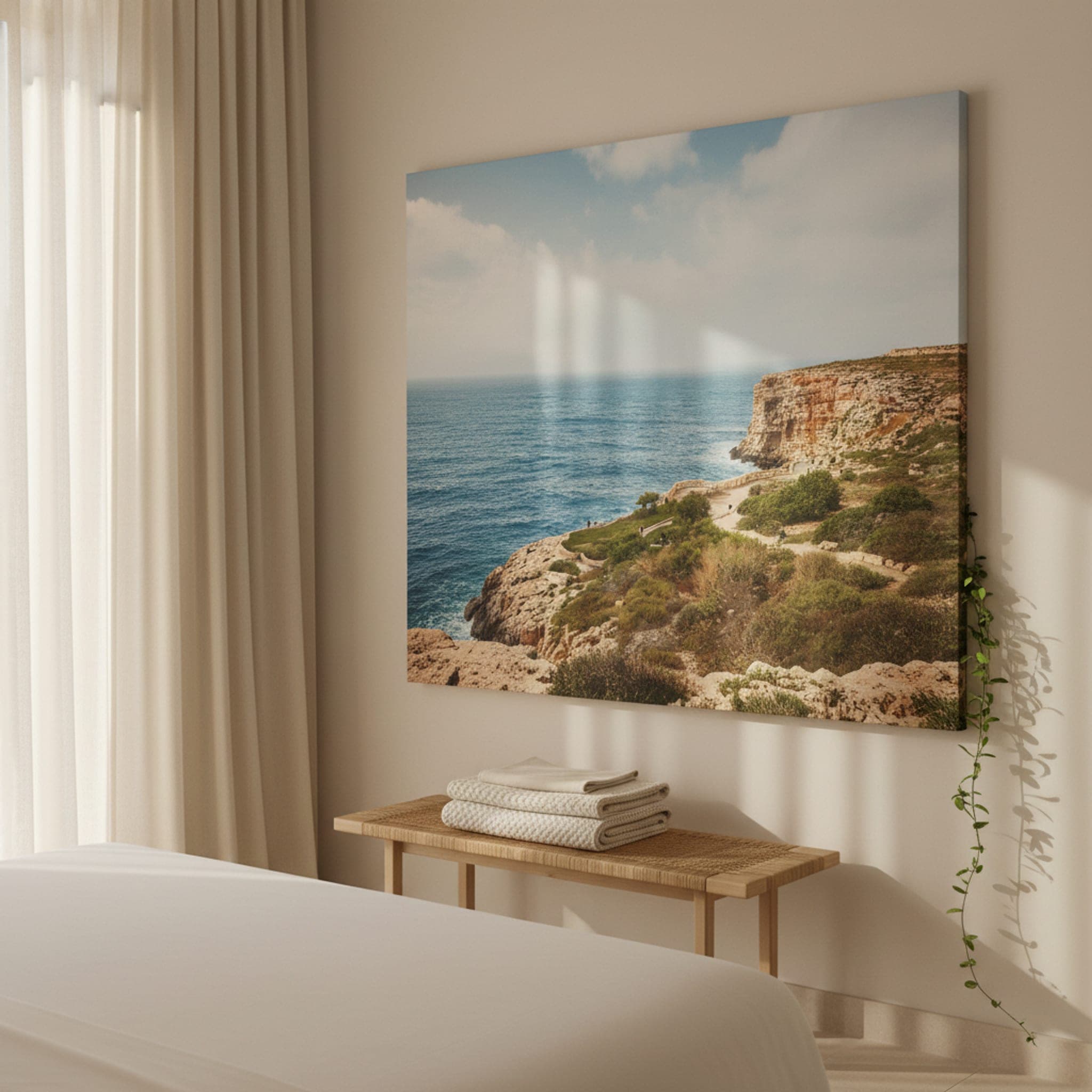 Malta's Azure Window shown as a canvas print in a styled interior, view 3 of 3