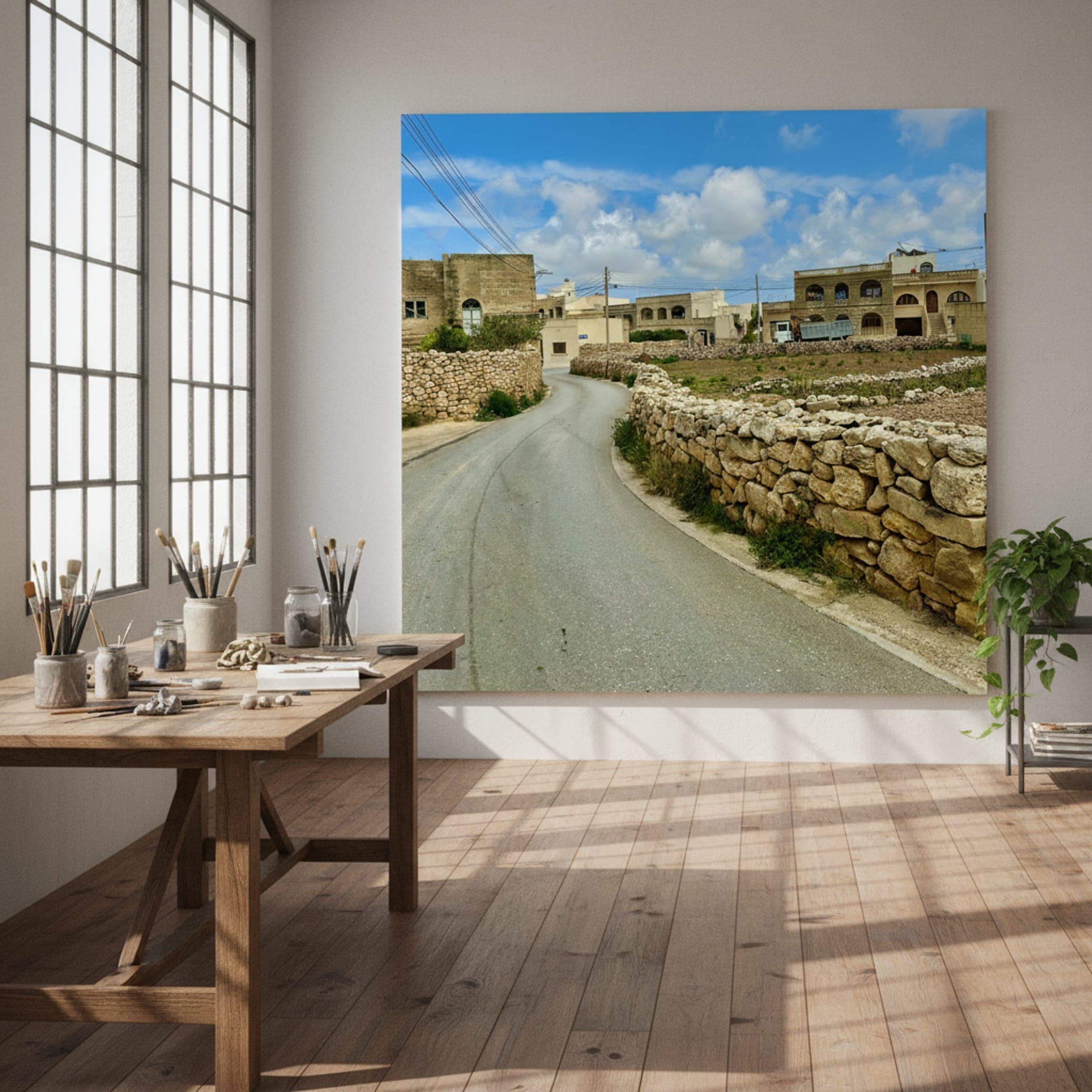 Malta's Stone Road shown as a canvas print in a styled interior, view 3 of 3