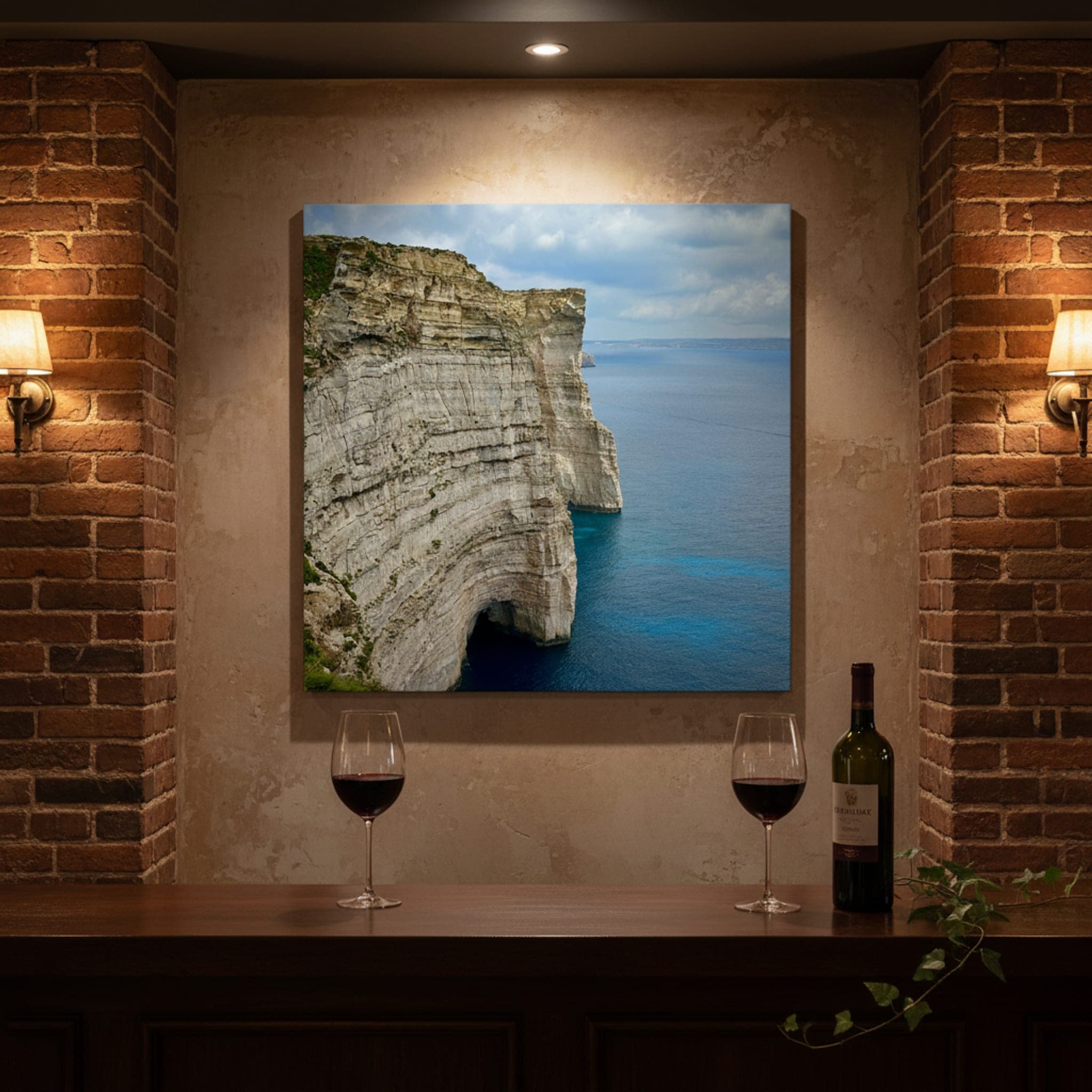 Malta's Coastal Giants shown as a canvas print in a styled interior, view 1 of 3