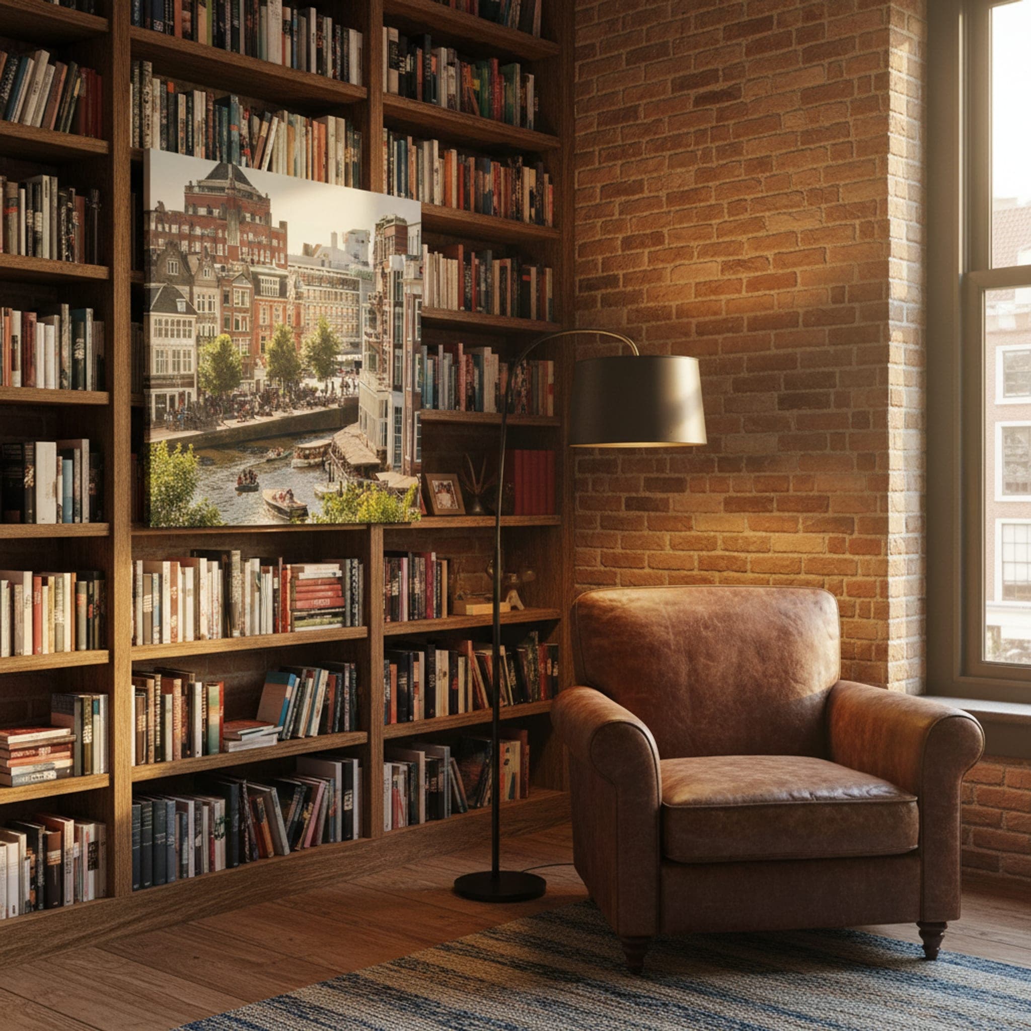 Amsterdam Canal Serenity shown as a canvas print in a styled interior, view 2 of 3