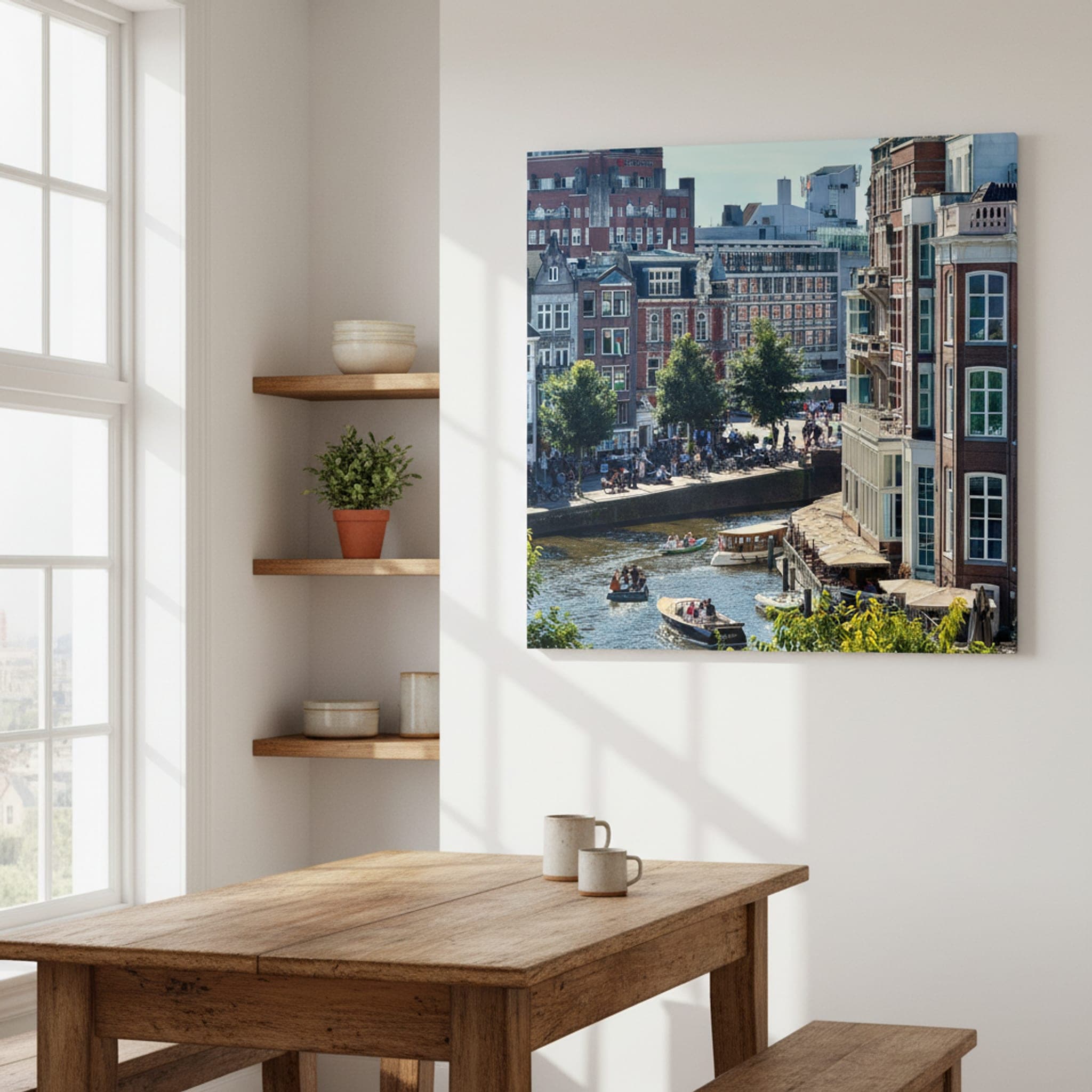 Amsterdam Canal Serenity shown as a canvas print in a styled interior, view 3 of 3