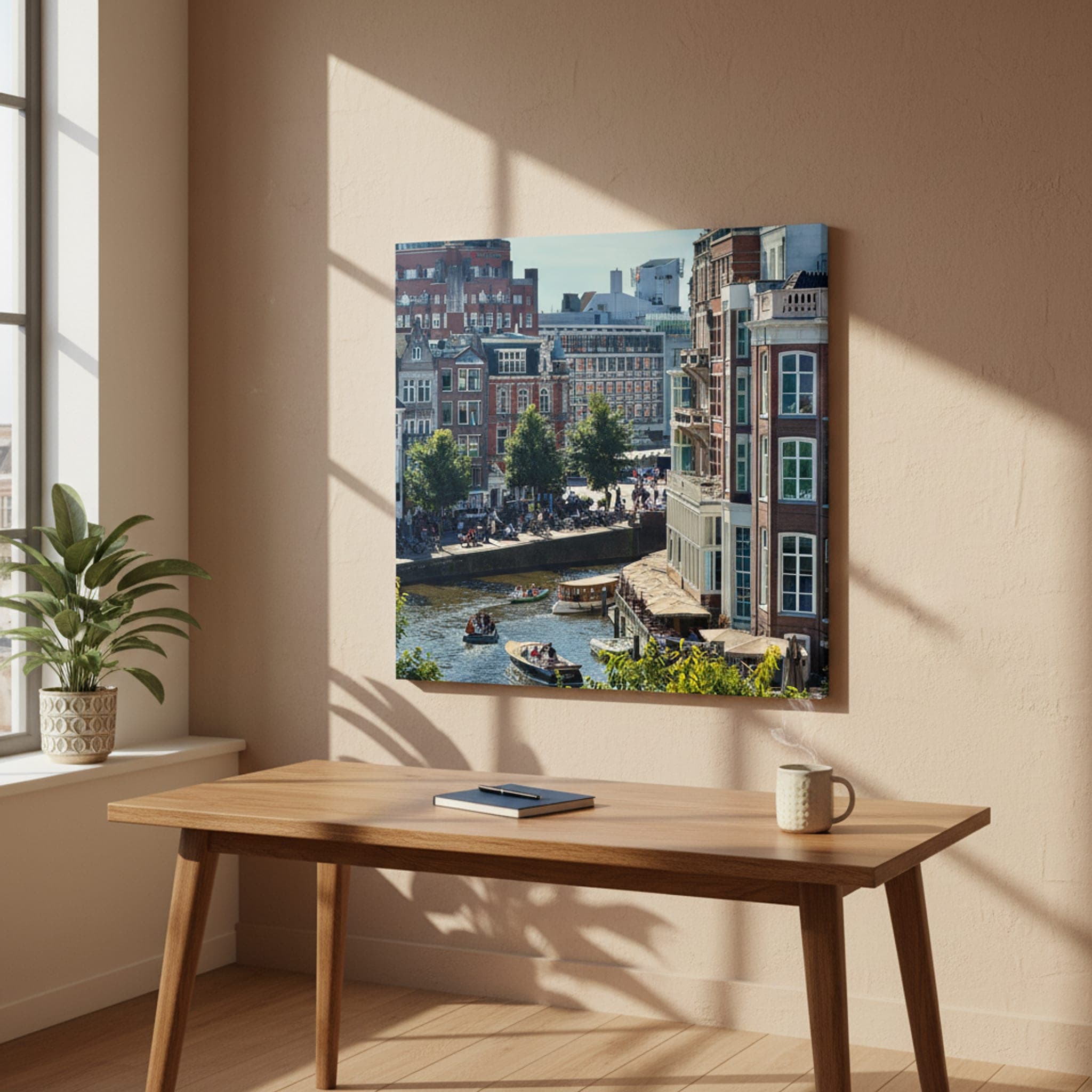 Amsterdam Canal Serenity shown as a canvas print in a styled interior, view 1 of 3