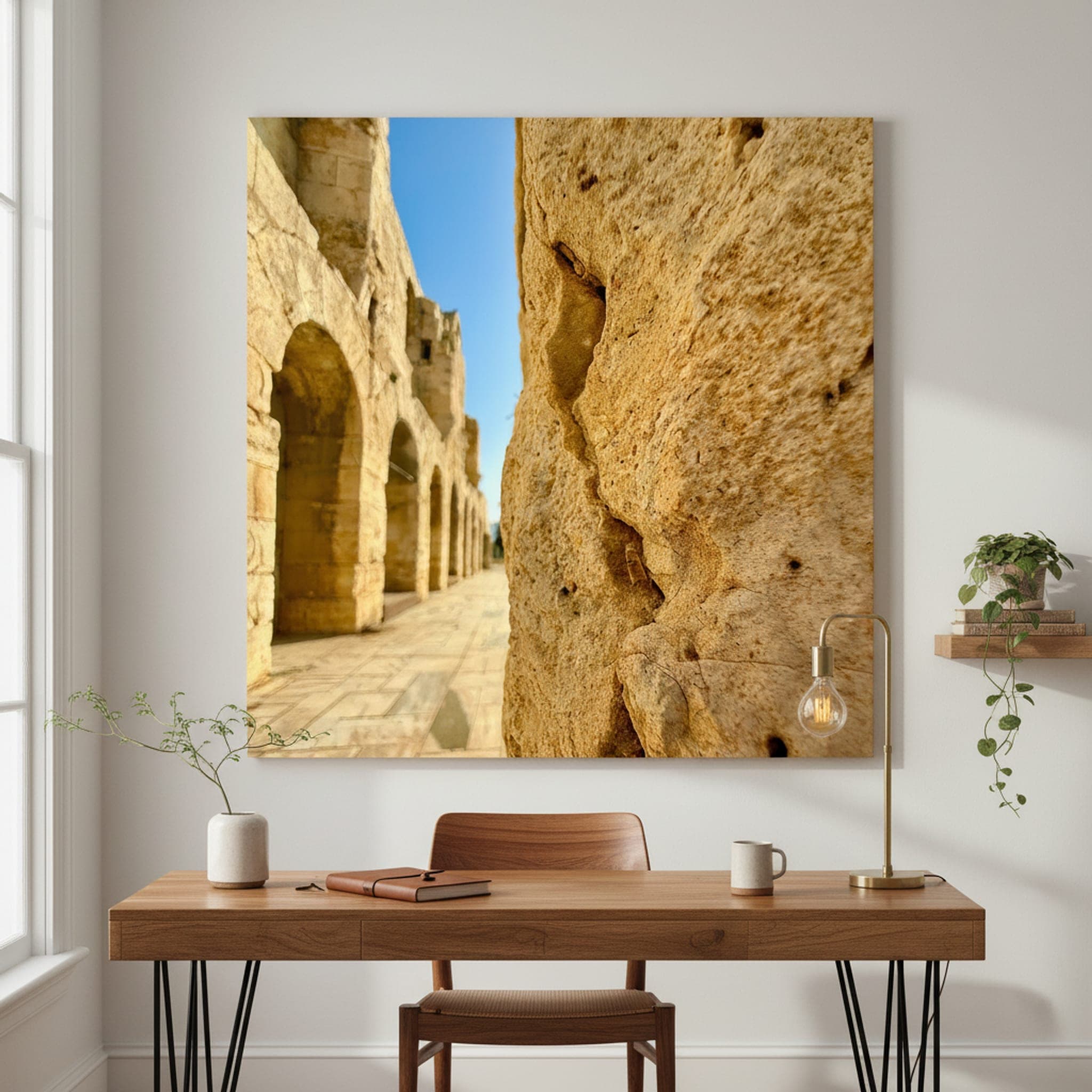 Ancient Echoes in Stone shown as a canvas print in a styled interior, view 2 of 3