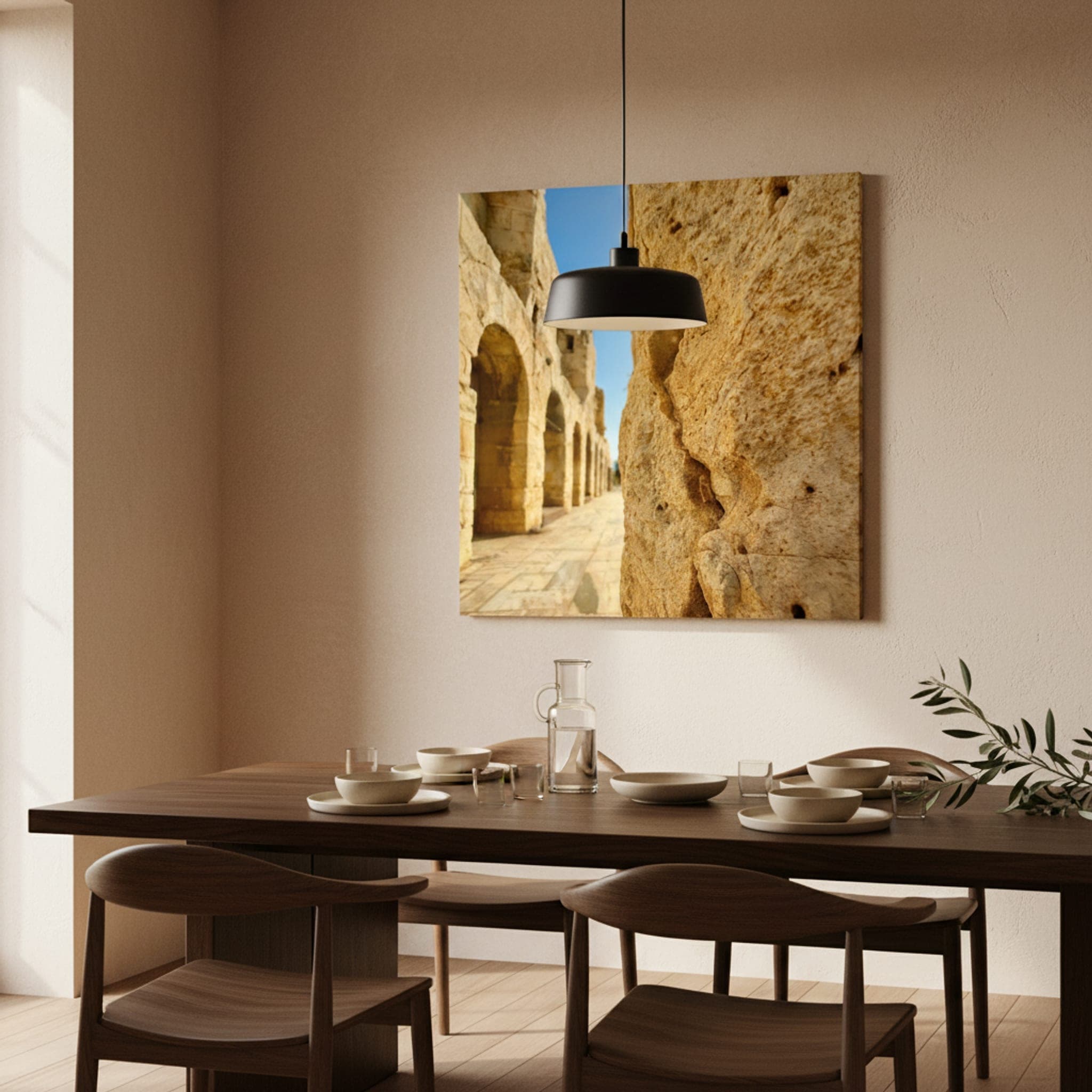 Ancient Echoes in Stone shown as a canvas print in a styled interior, view 1 of 3