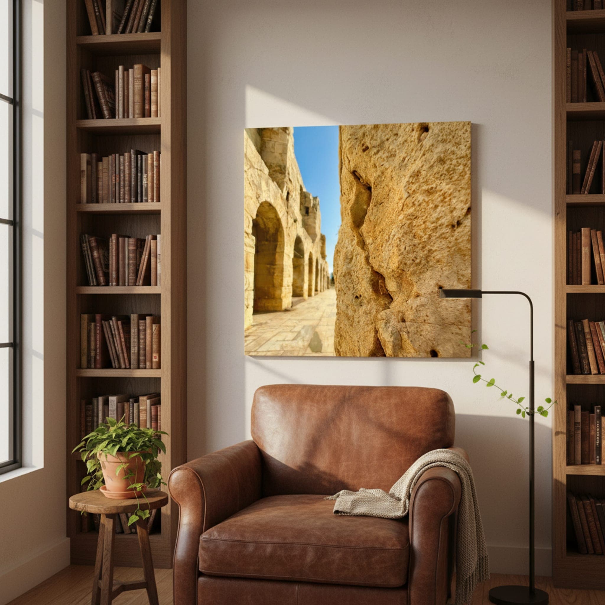 Ancient Echoes in Stone shown as a canvas print in a styled interior, view 3 of 3