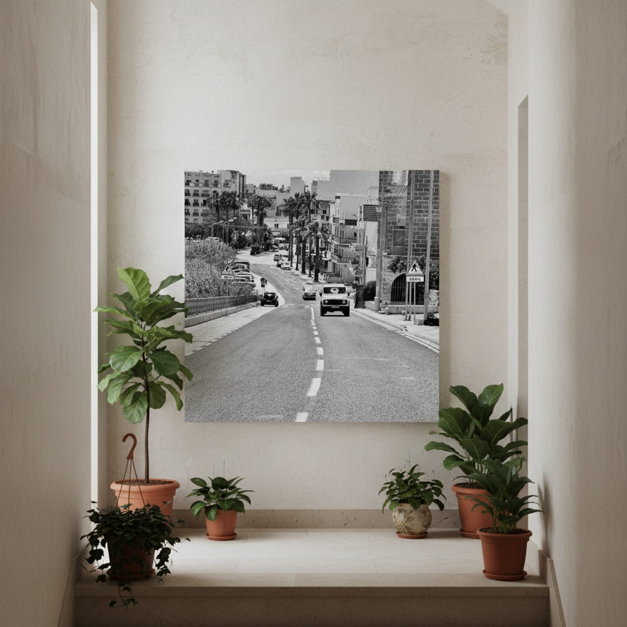 Malta Roadscape Palm Trees shown as a canvas print in a styled interior, view 3 of 3