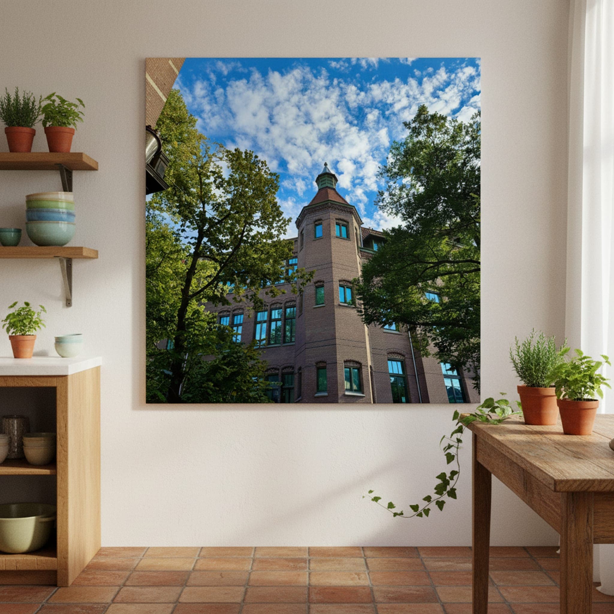 Amsterdam Turret Dreams shown as a canvas print in a styled interior, view 1 of 3